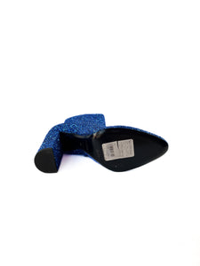Saint Laurent blue glitter heeled Lou boots size 39/39.5