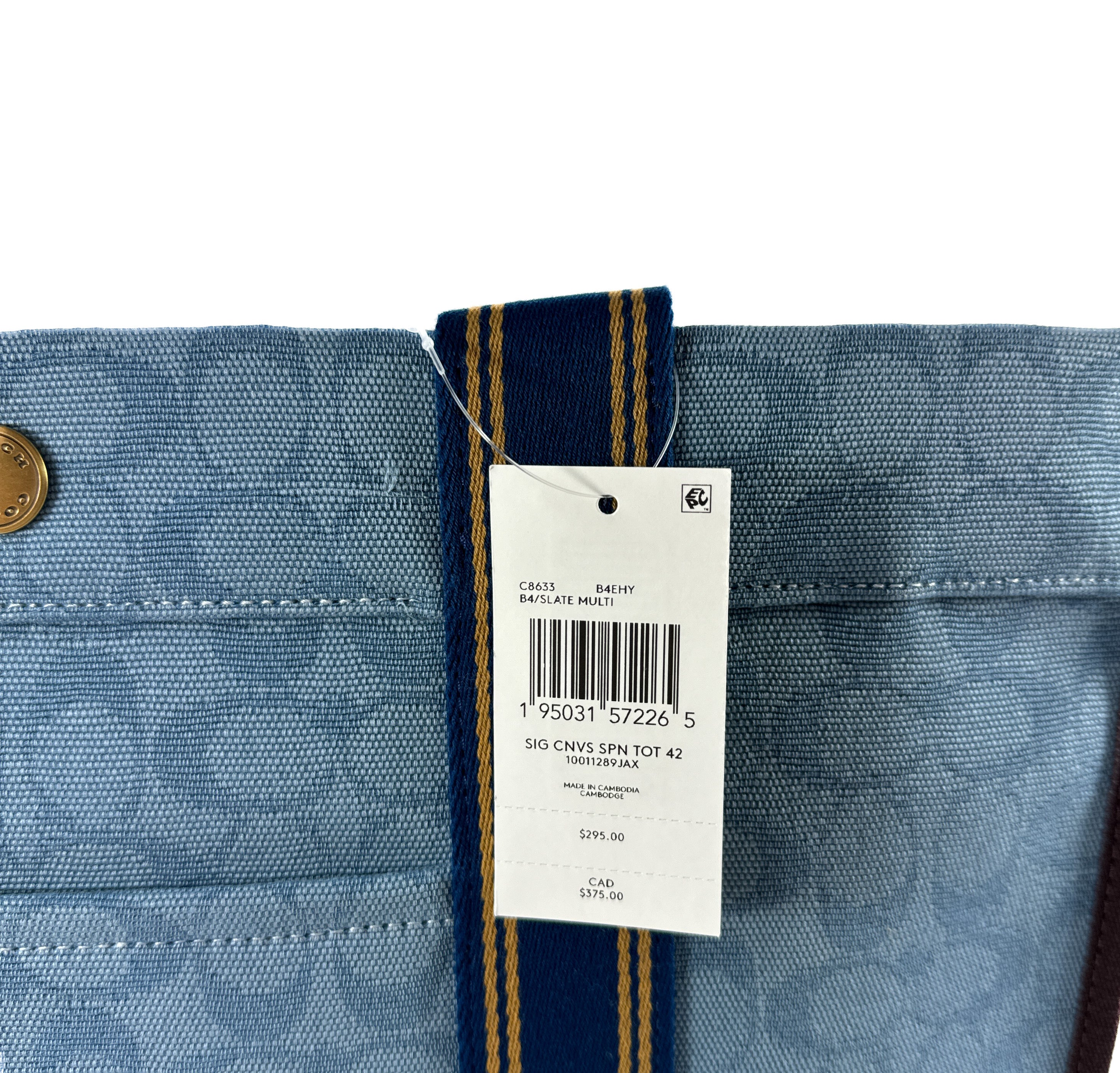 Coach denim blue canvas Spin tote 42 NWT