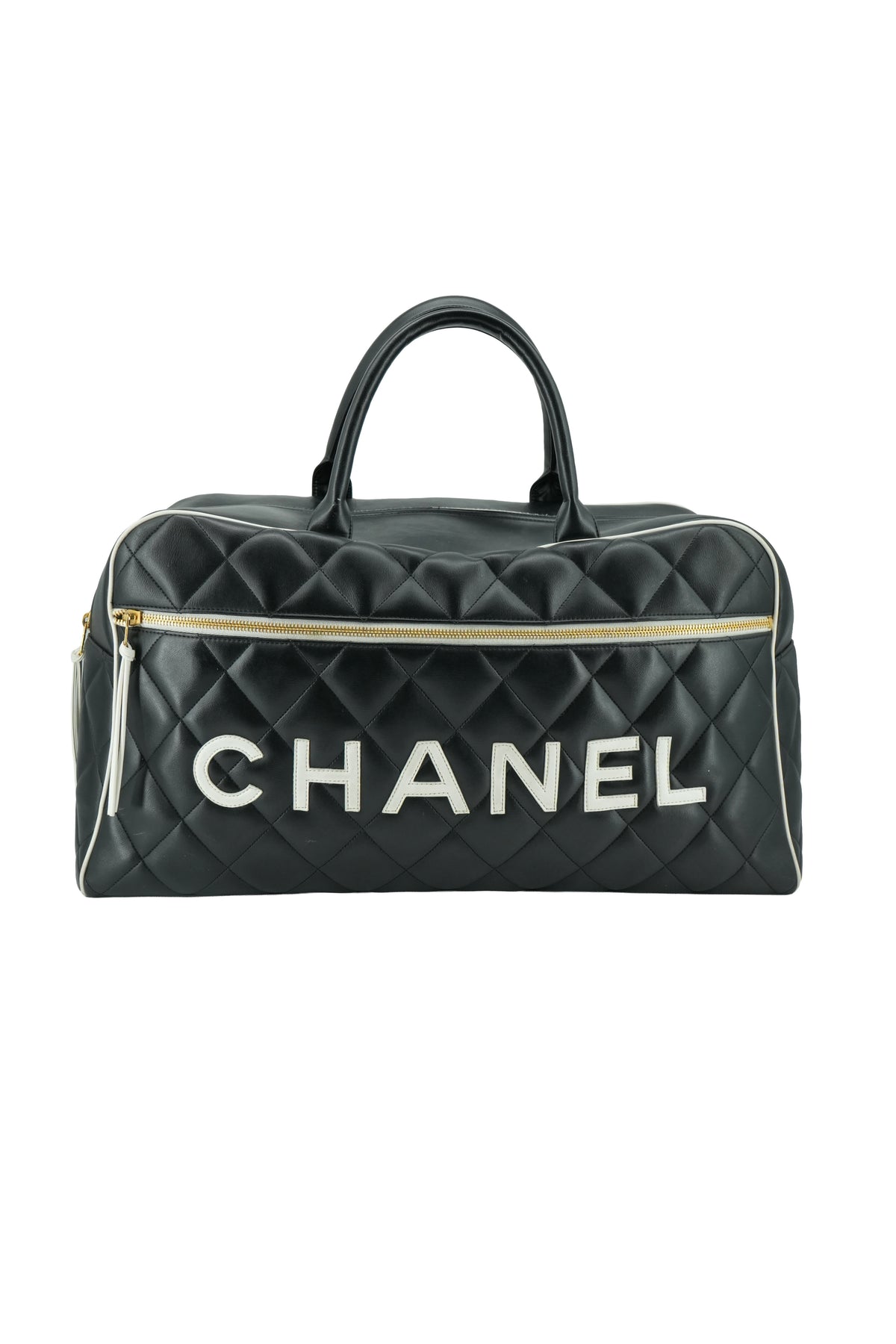 Chanel black white leather quilted Bowler Duffle bag 3583540