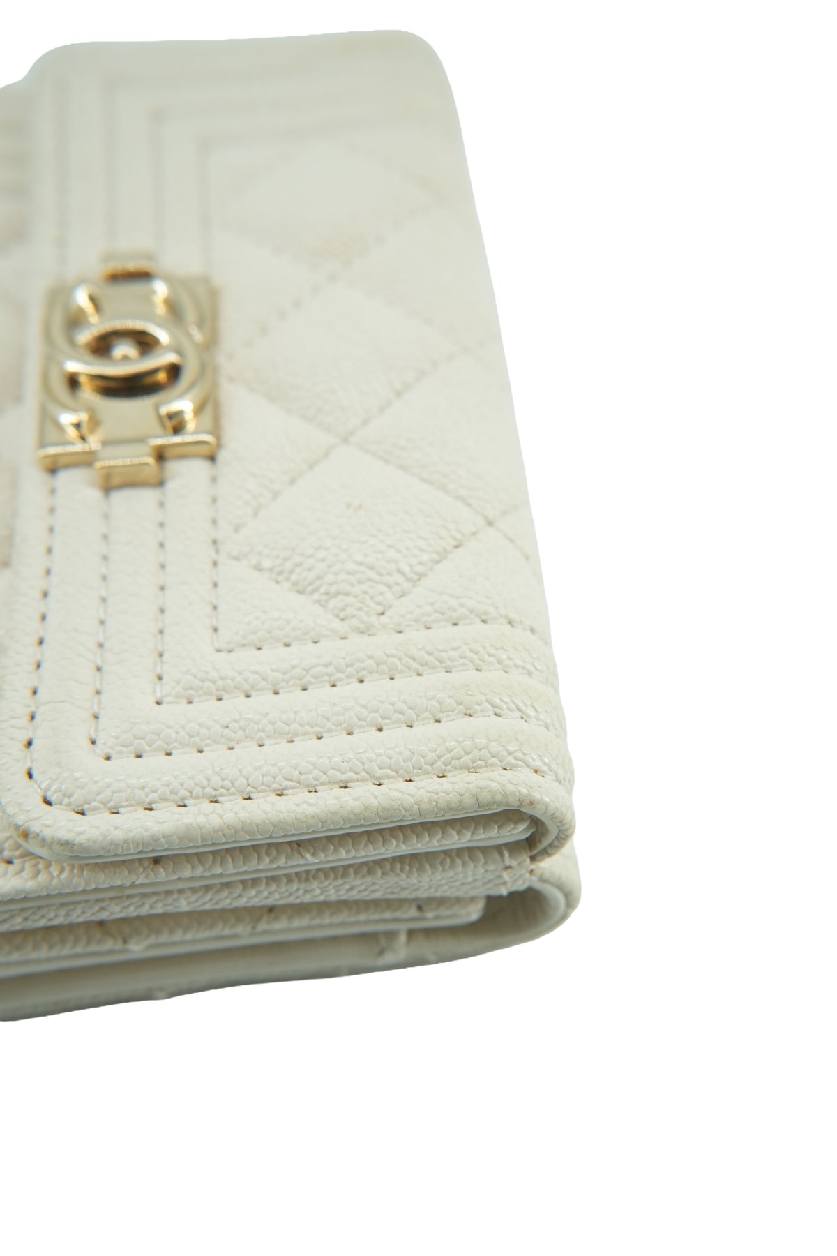 Chanel off white leather Boy compact wallet 28705204