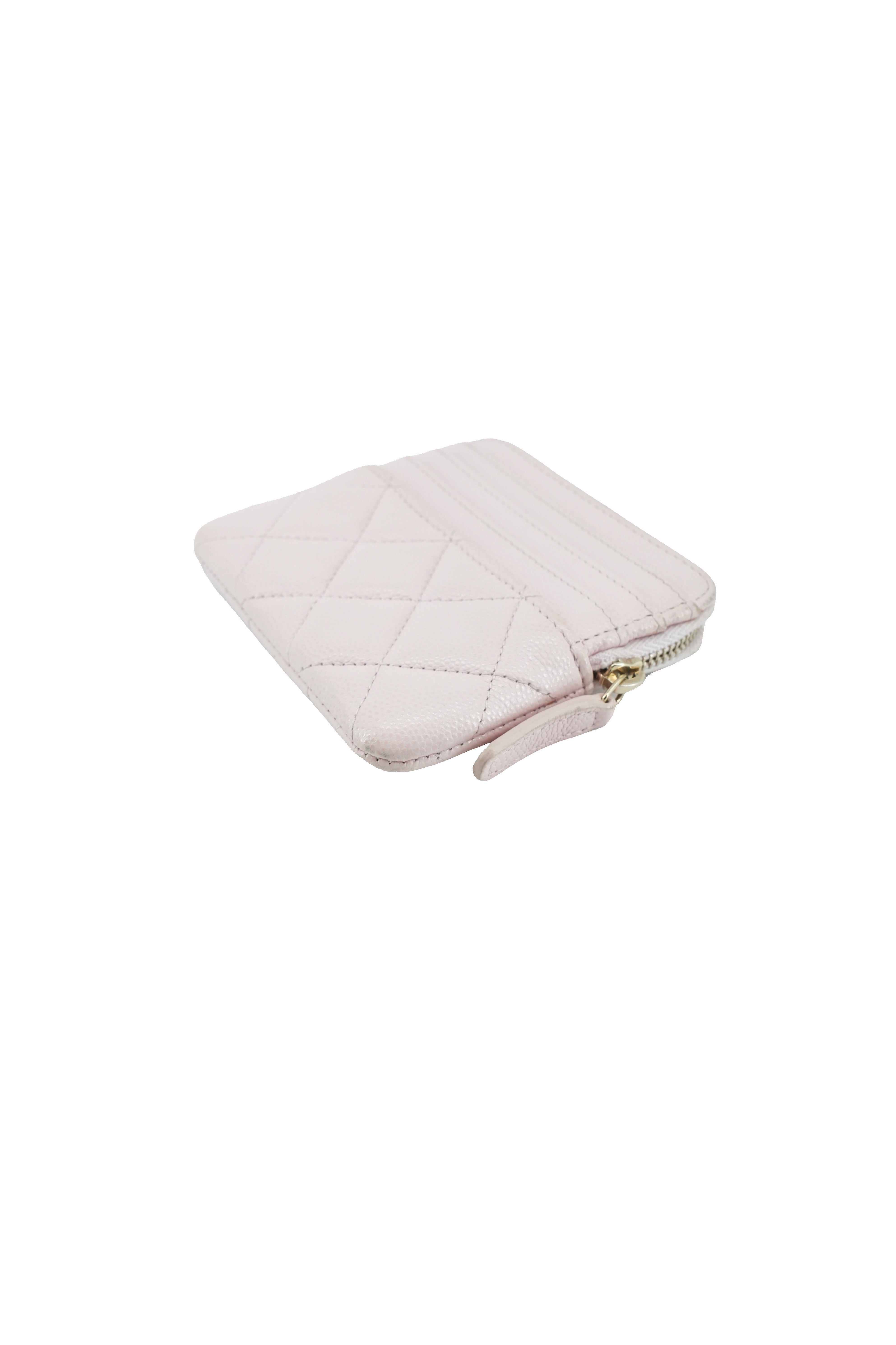 Chanel light pink quilted square zip around wallet 32075634