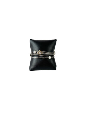 David Yurman sterling silver, 18k gold, pearl Quatrefoil multi-strand bracelet