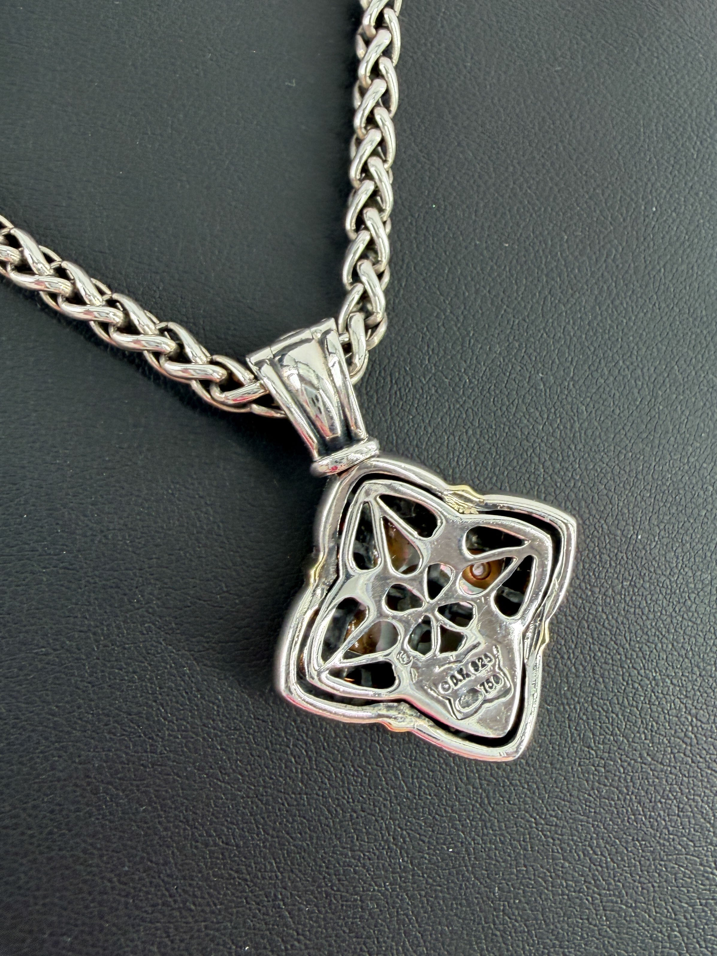 David Yurman sterling silver 18k yellow gold pearl, pink sapphires Quatrefoil necklace