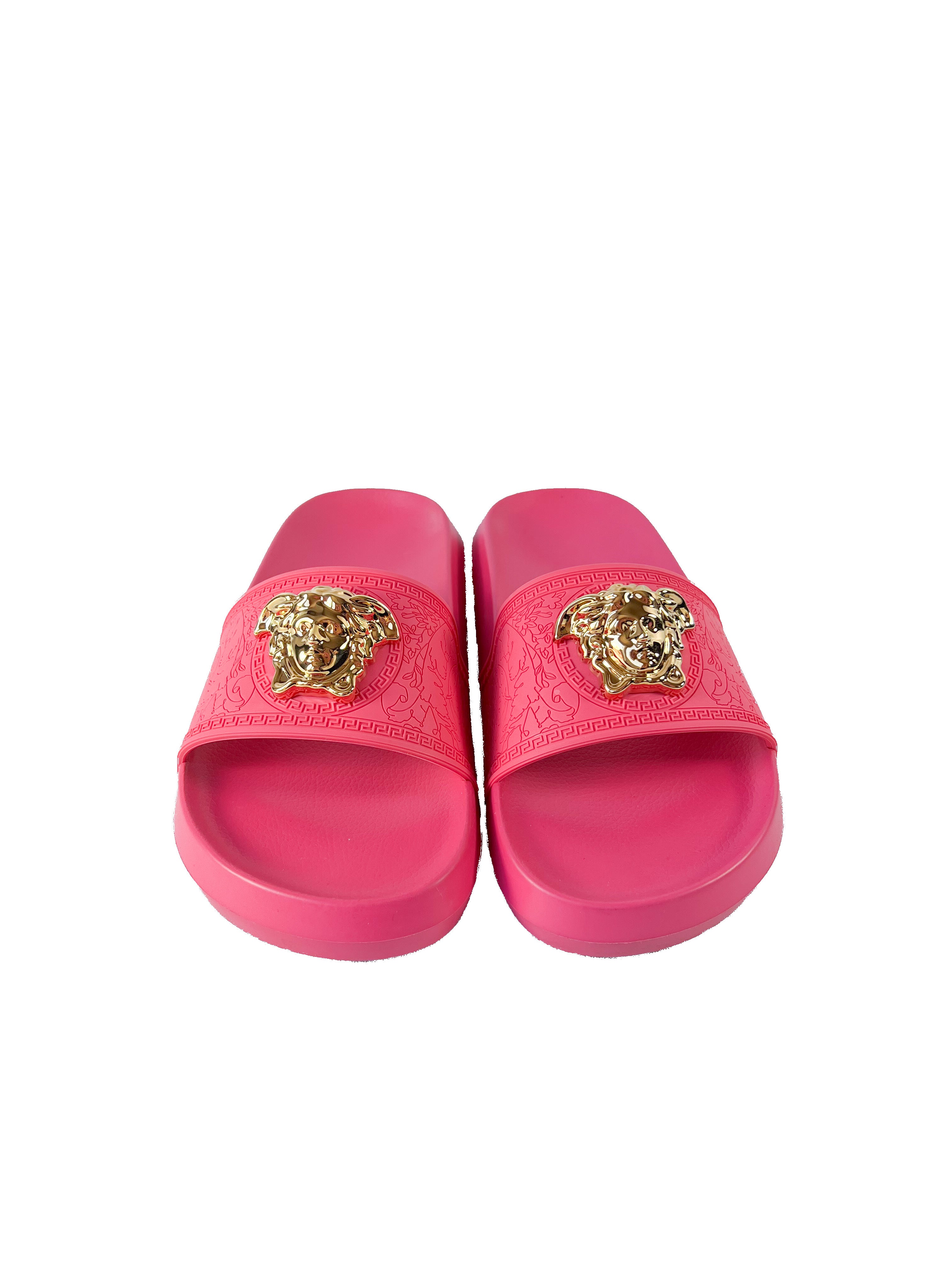 Versace hot pink Medusa head slides size 38