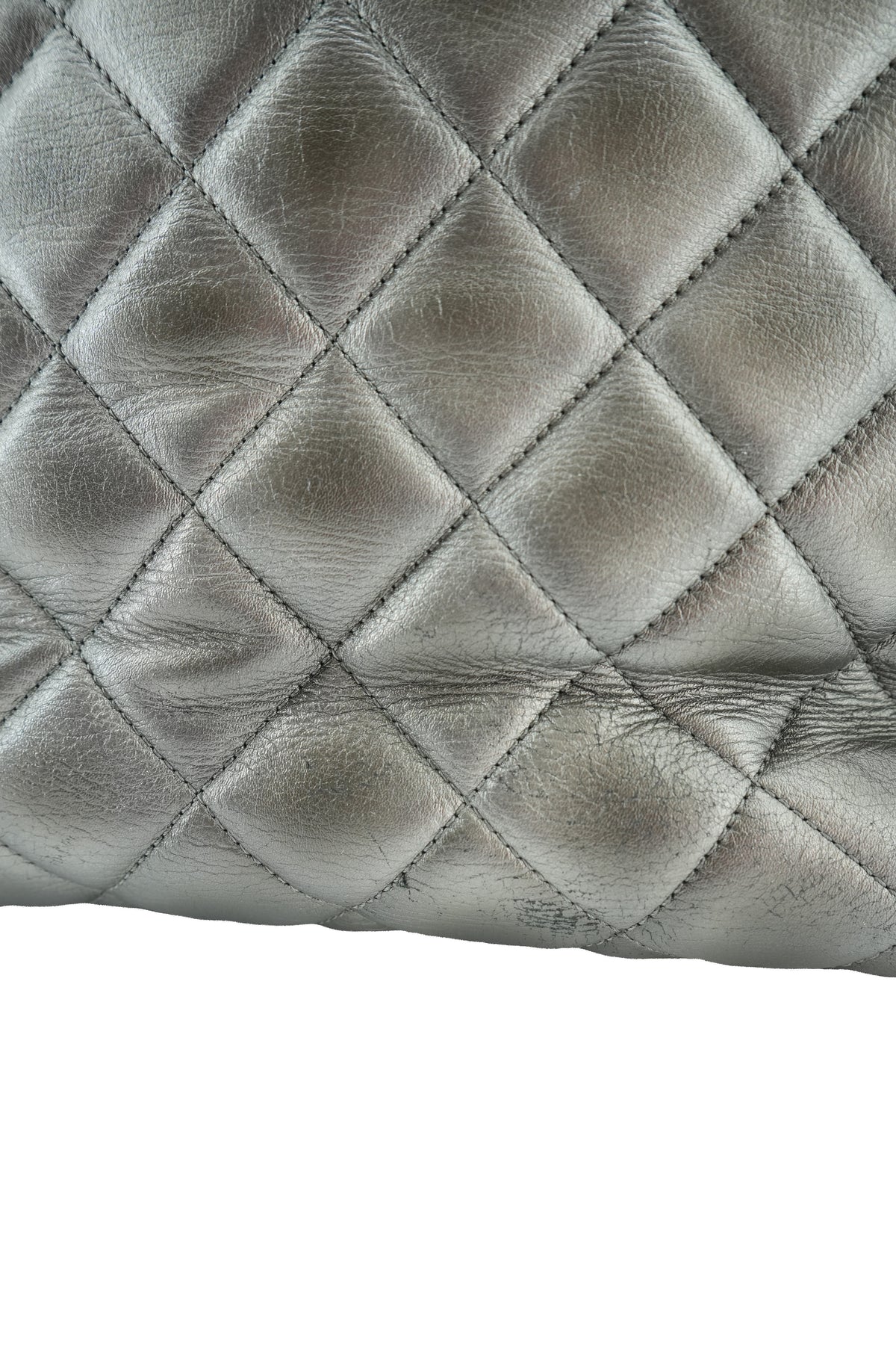 Chanel dark silver quilted large trendy shopping tote 21647644