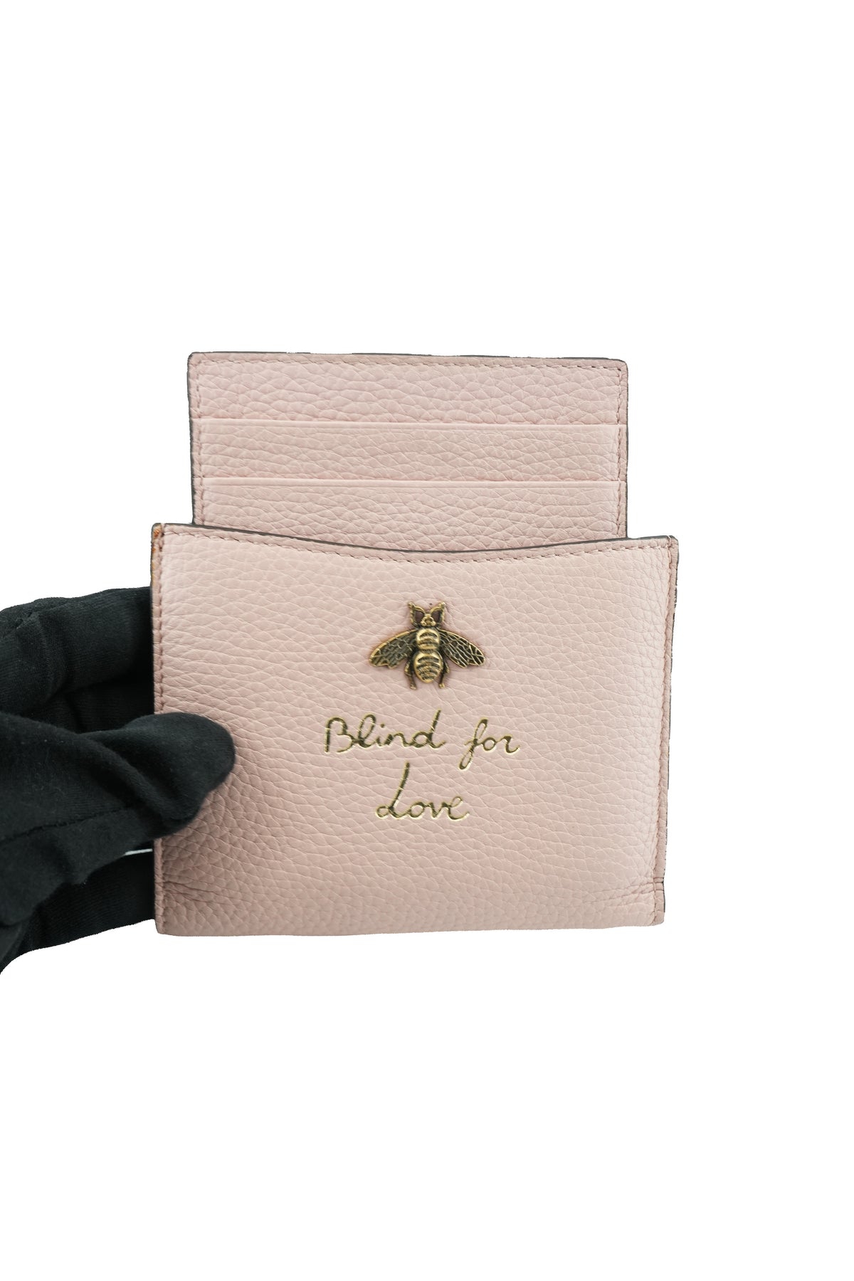 Gucci light pink blind for love Animalier compact wallet 498094-525040