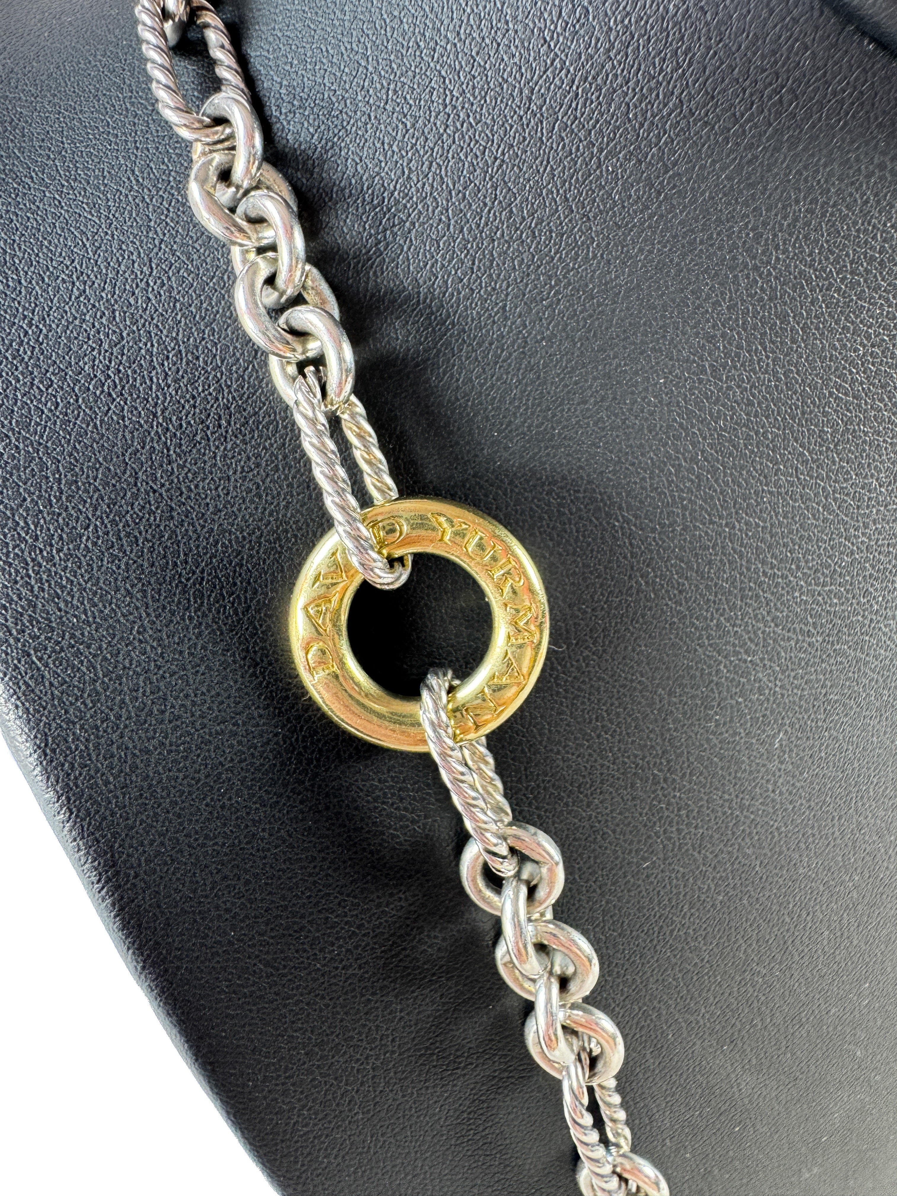 David Yurman two tone silver gold Figaro chain necklace 32"