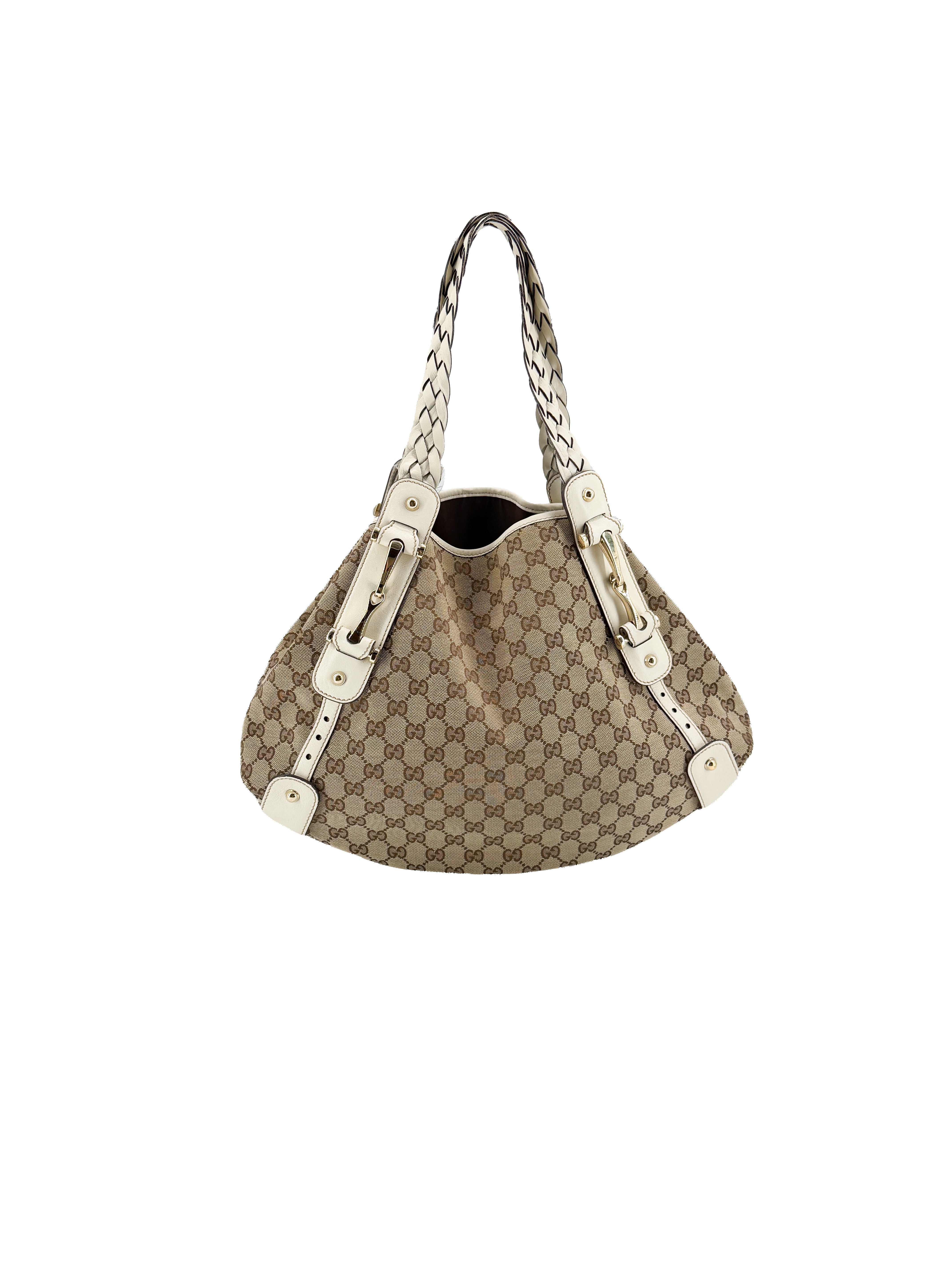 Gucci brown white signature Pelham medium shoulder bag 137621 486628
