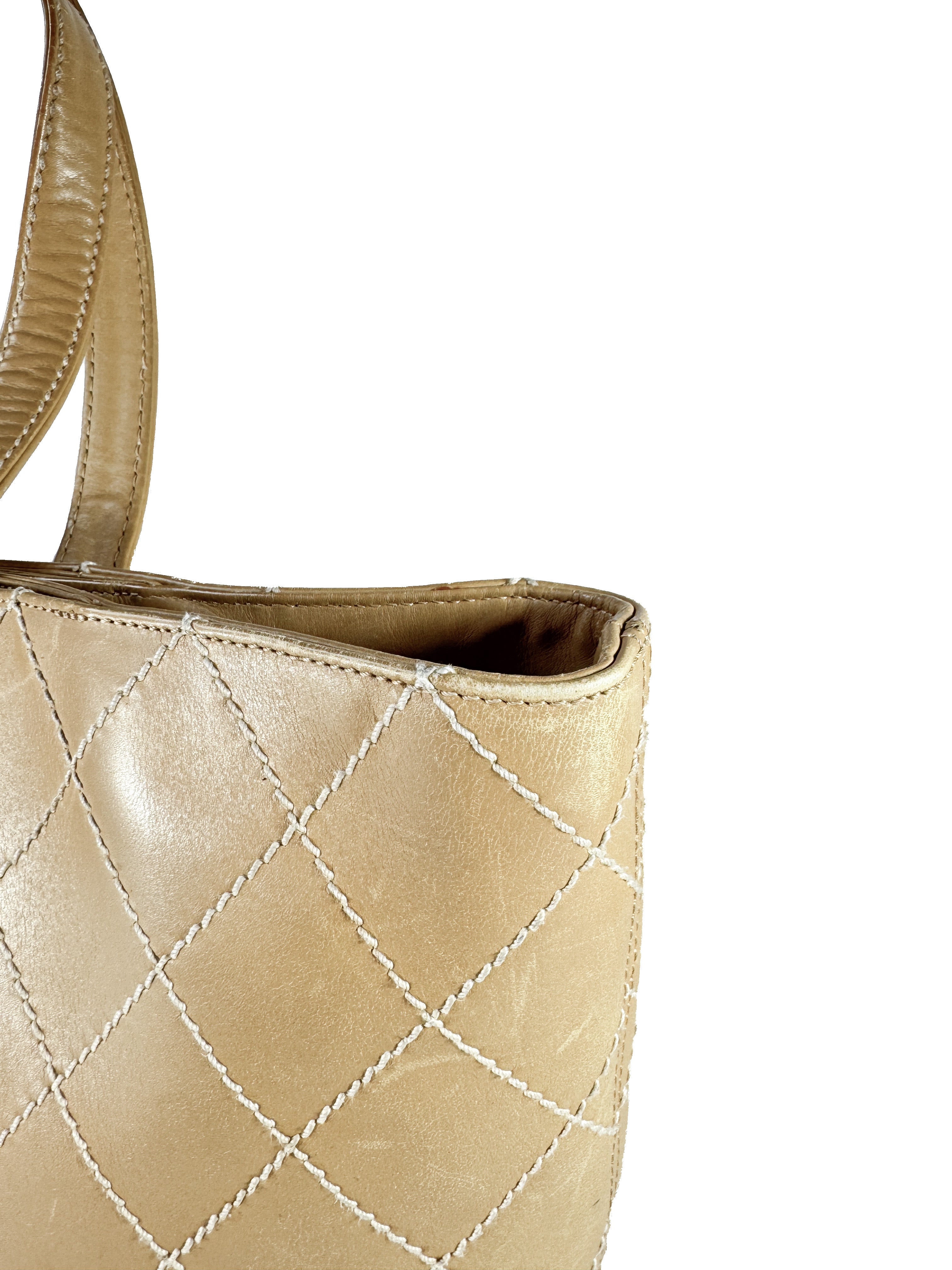 Chanel brown leather wild stitch Surpique Tote Beige 7531480