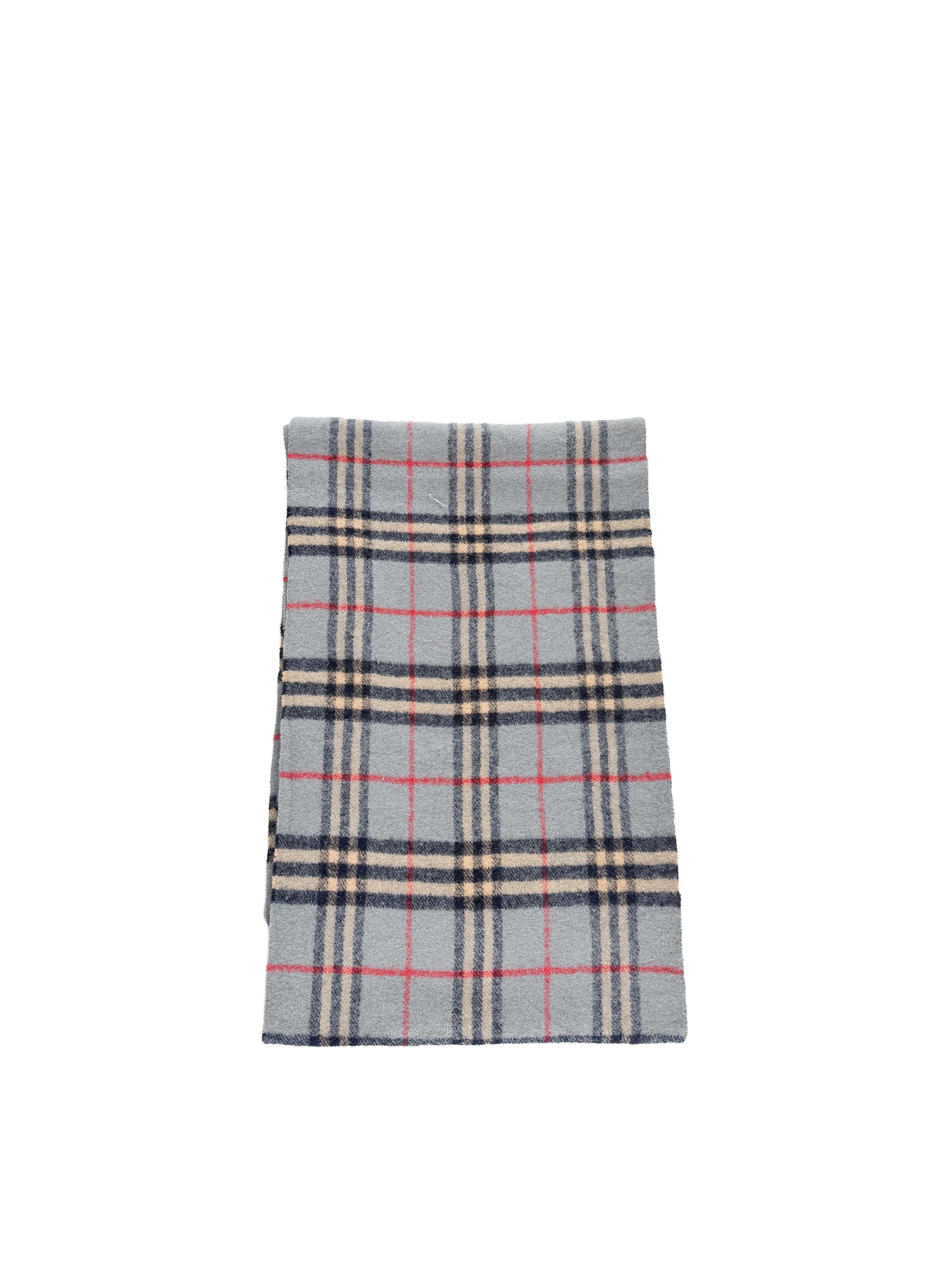 Burberry gray/blue, navy, red, beige plaid cashmere vintage scarf