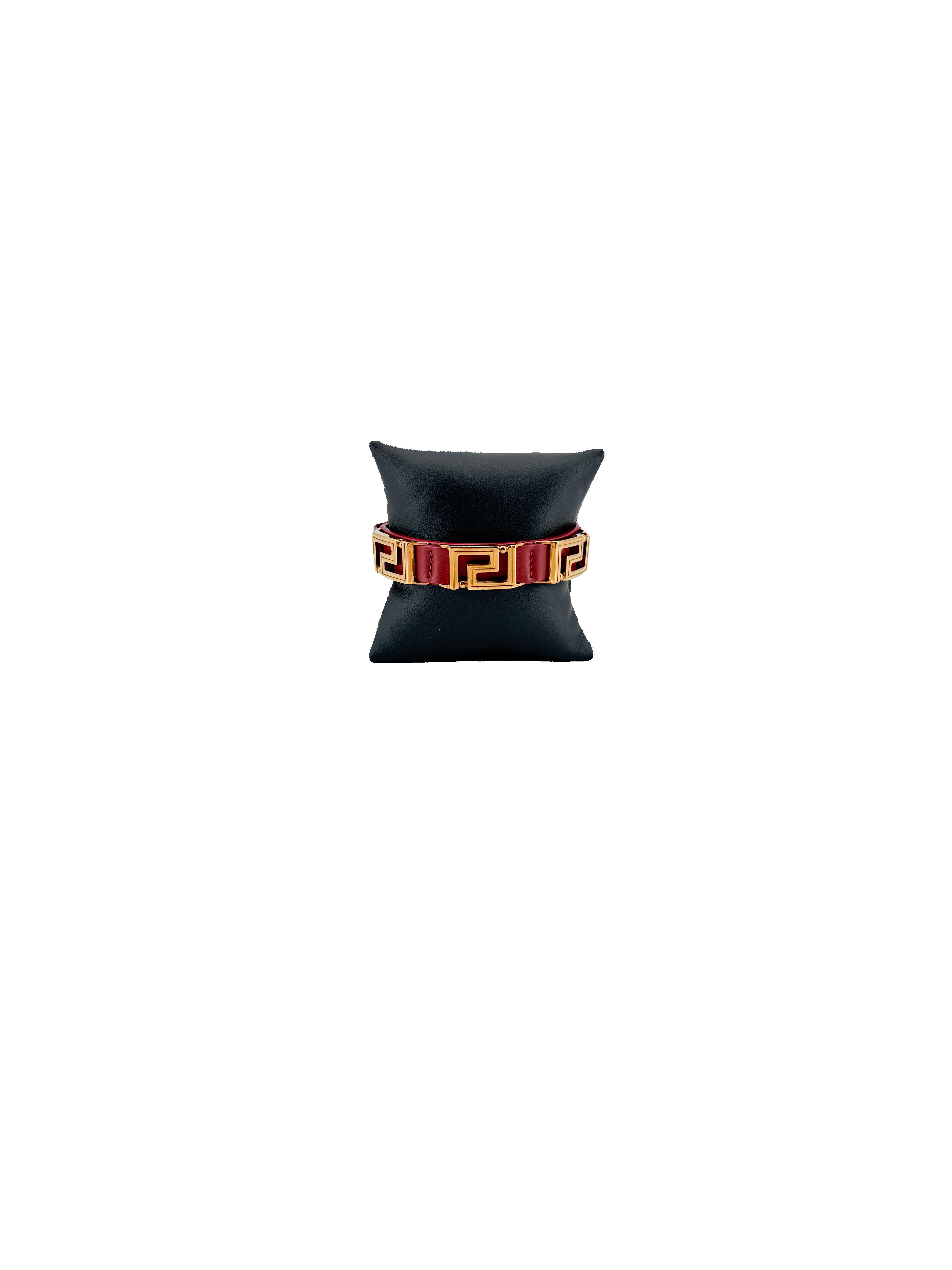 Versace red leather Greca bracelet