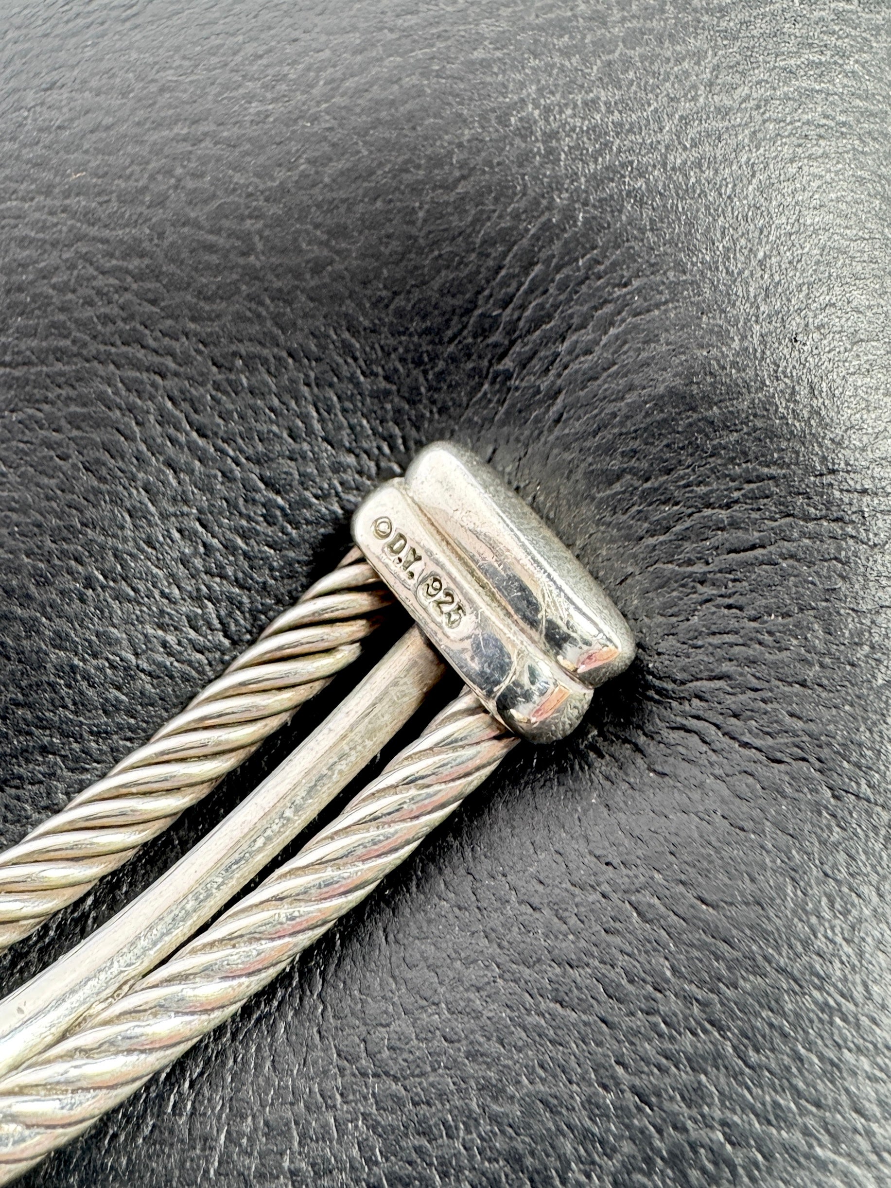 David Yurman sterling silver & diamonds crossover X cuff cable bangle current retail $975