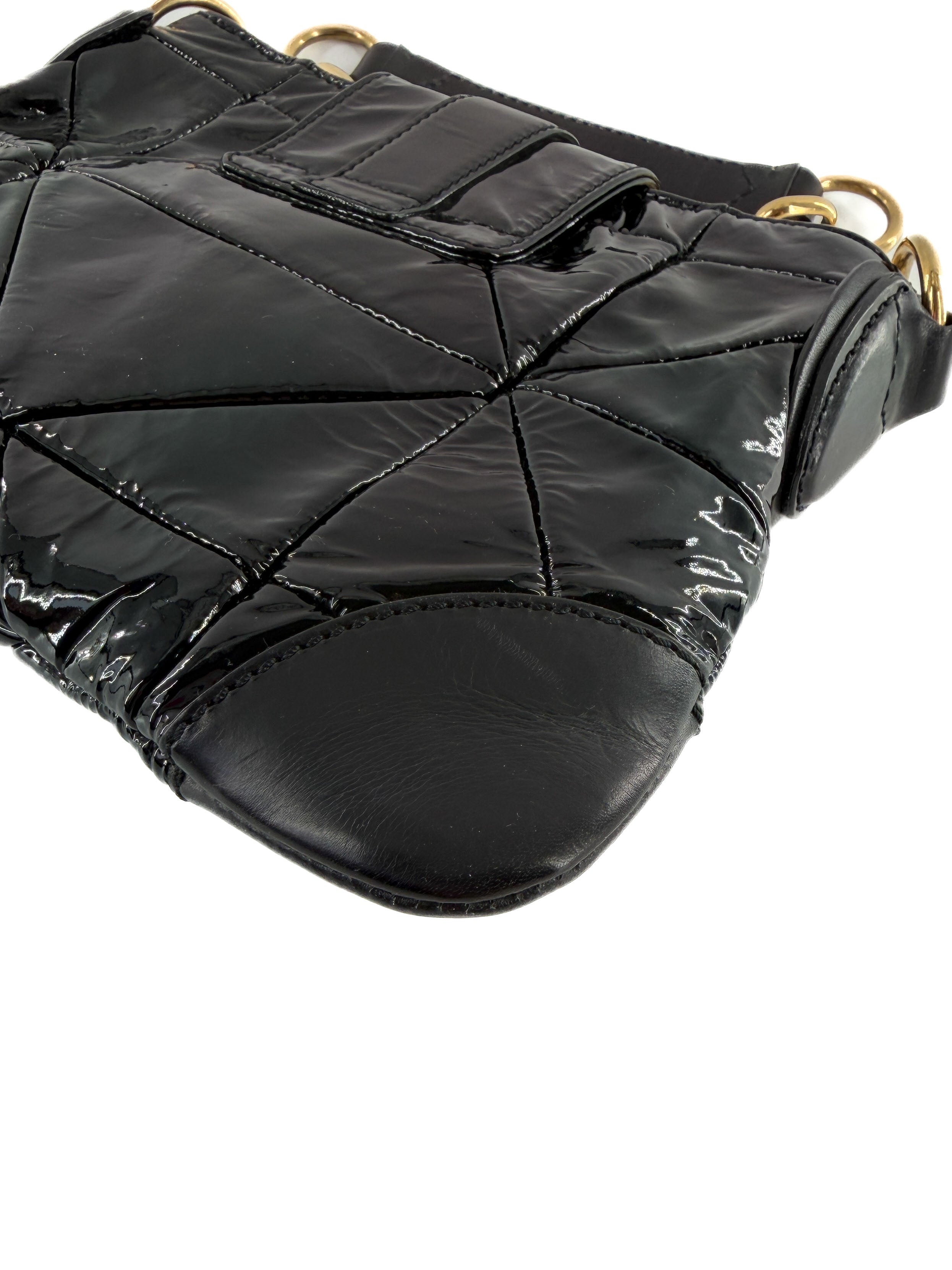 Marc Jacobs black patent leather quilted Mini dual shoulder bag