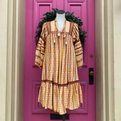 Dodo Bar Or yellow white check dress size M