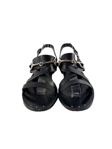 Gucci black leather horse-bit sandals size 38