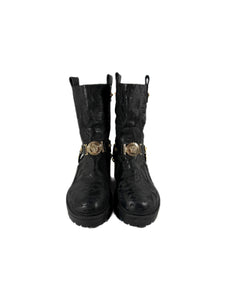 Versace distressed leather Medusa head moto boots size 38