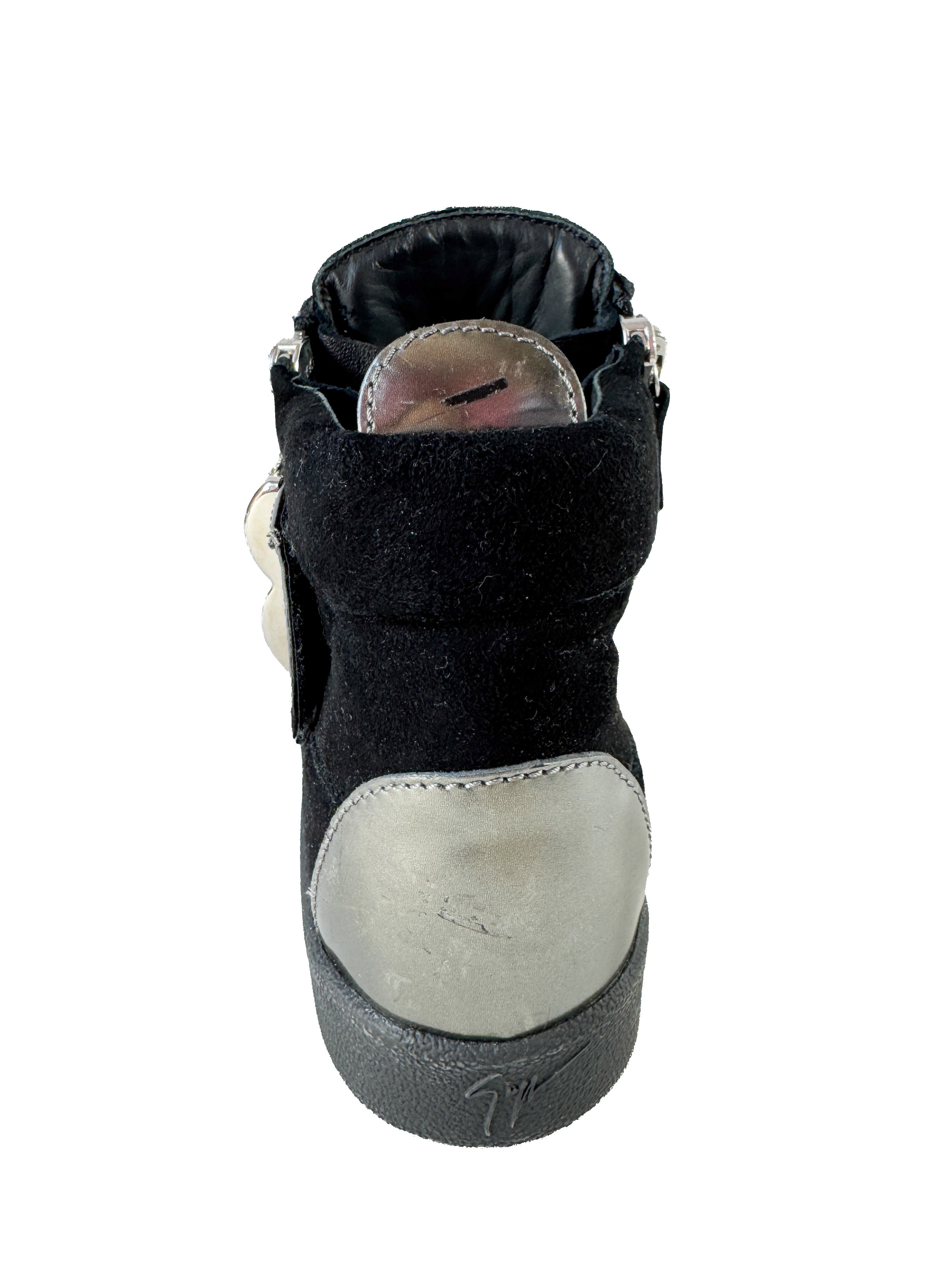 Giuseppe Zanotti black suede rhinestone high top sneakers size 37.5