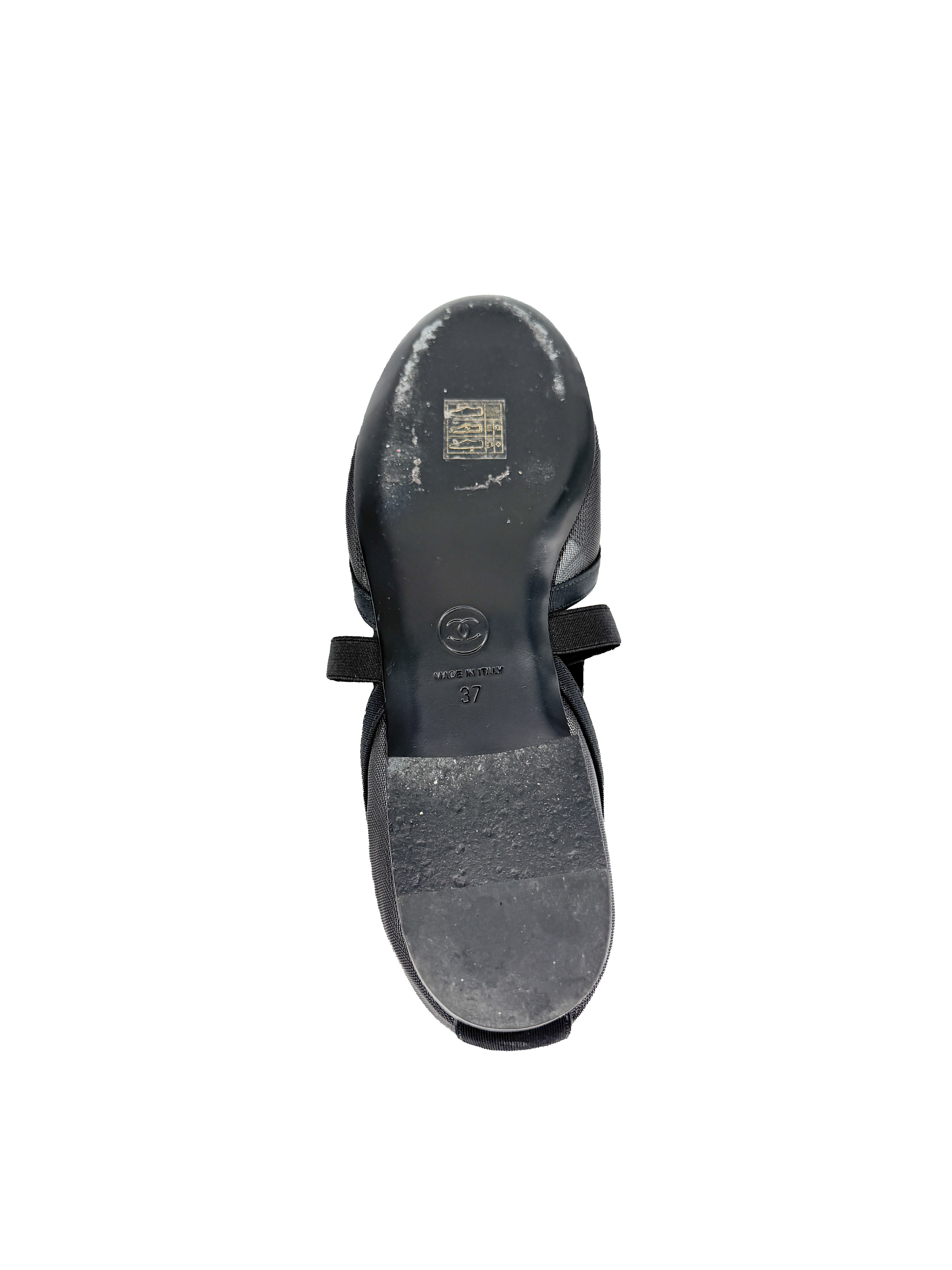 Chanel black mesh Mary Janes size 37.5 BOX