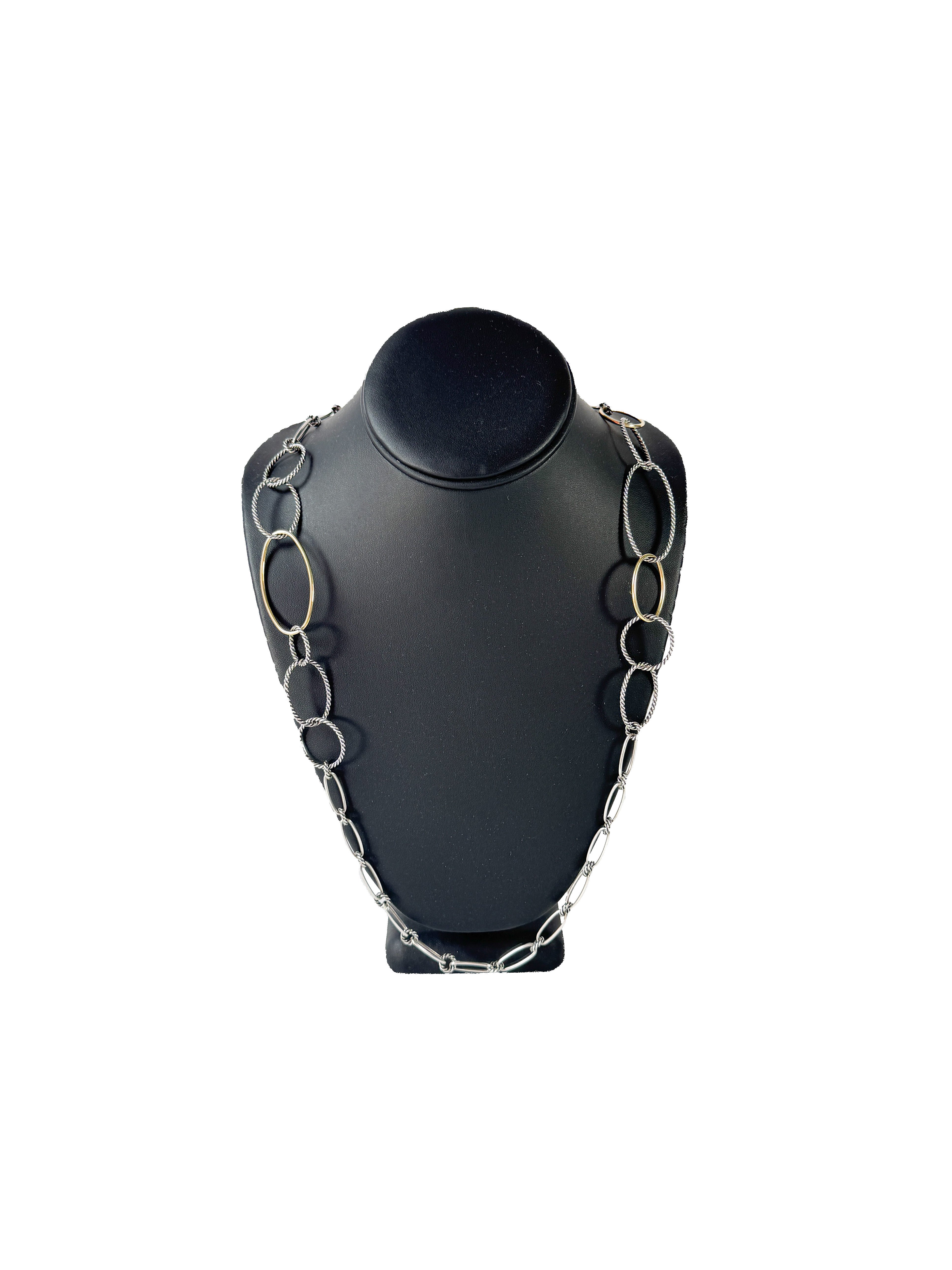 David Yurman mobile oval link sterling silver 18k gold necklace