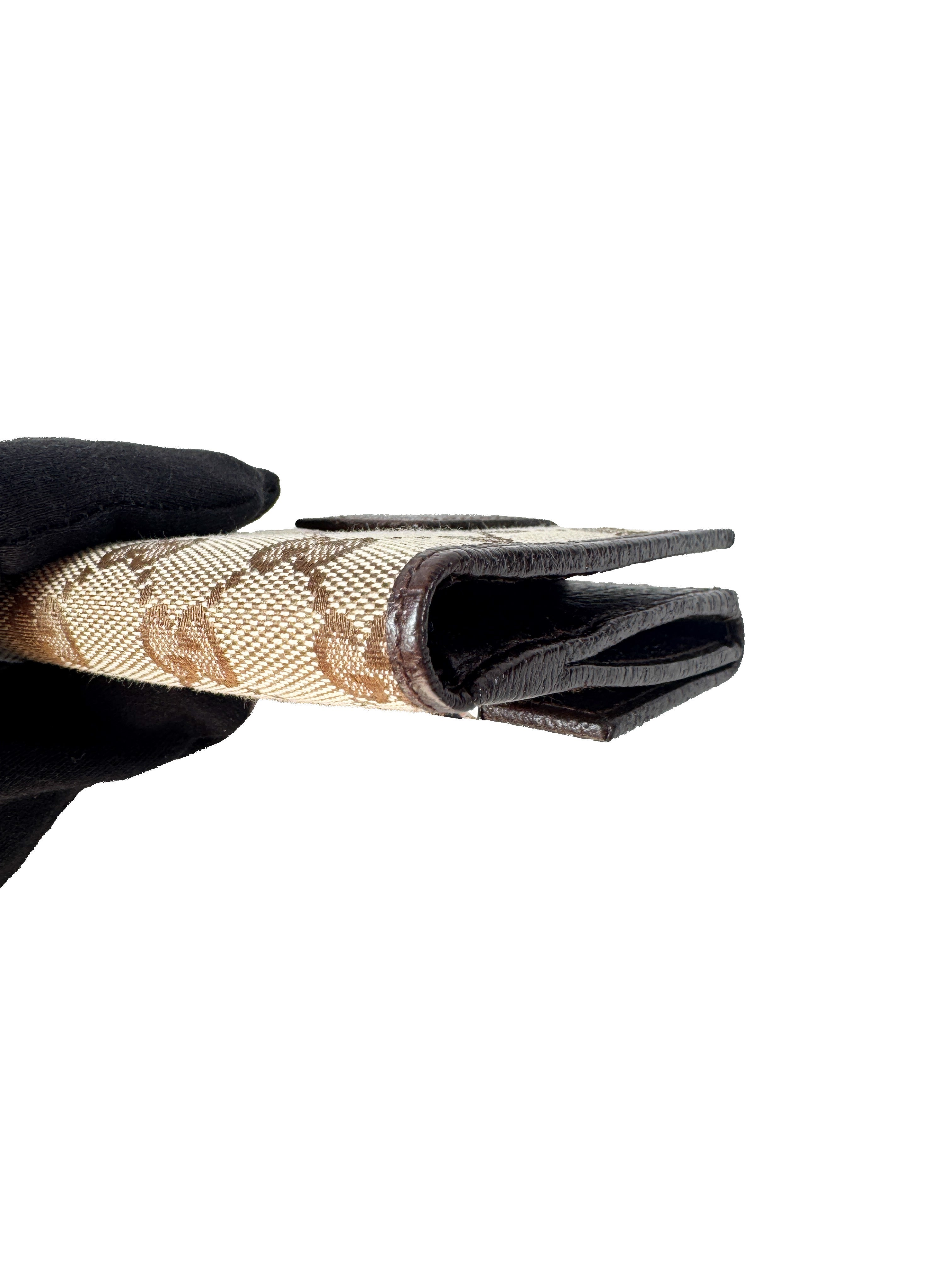 Gucci brown GG canvas leather compact wallet  12716 0959