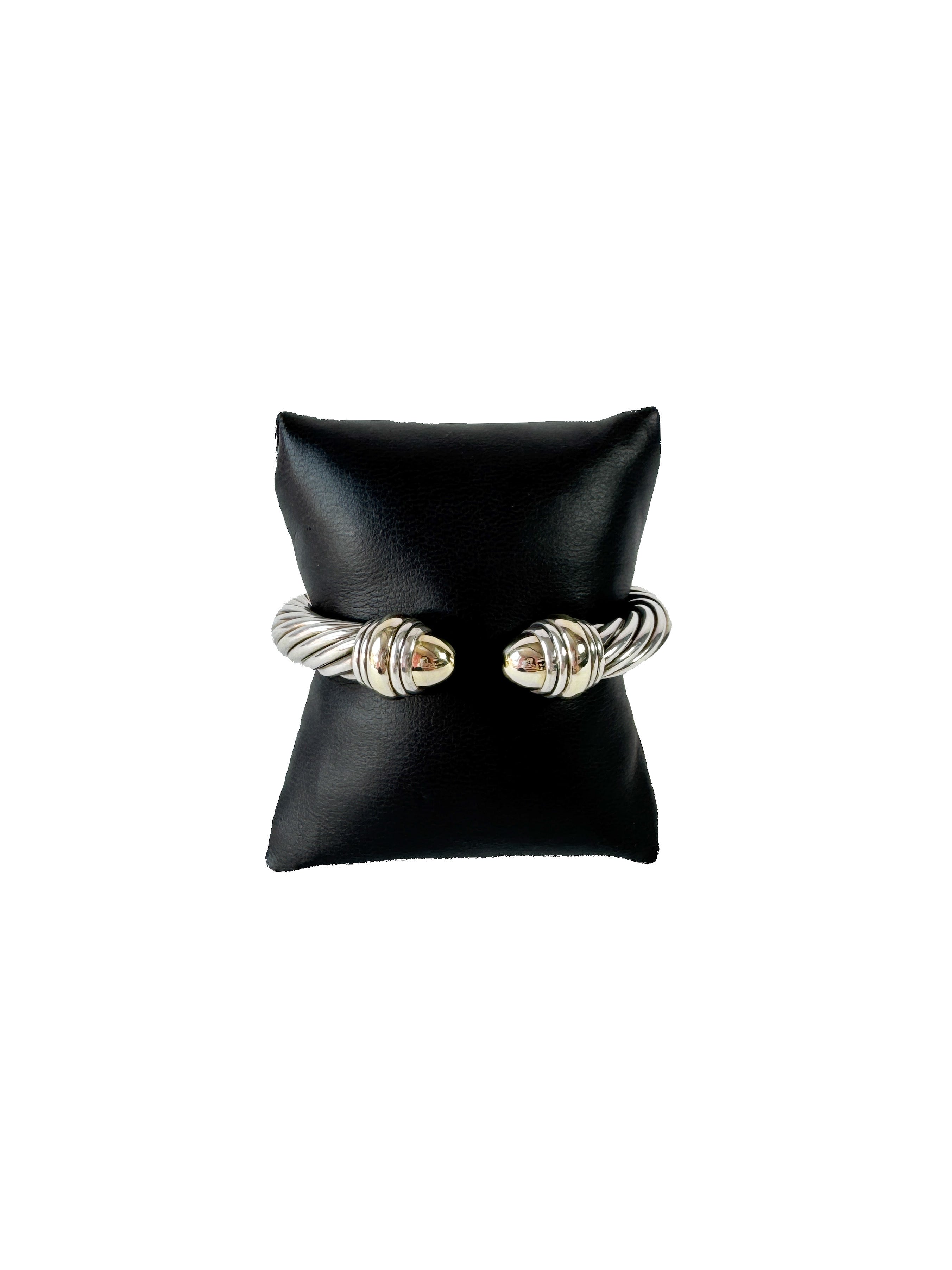 David Yurman 10mm sterling silver gold domed hinged cable bracelet