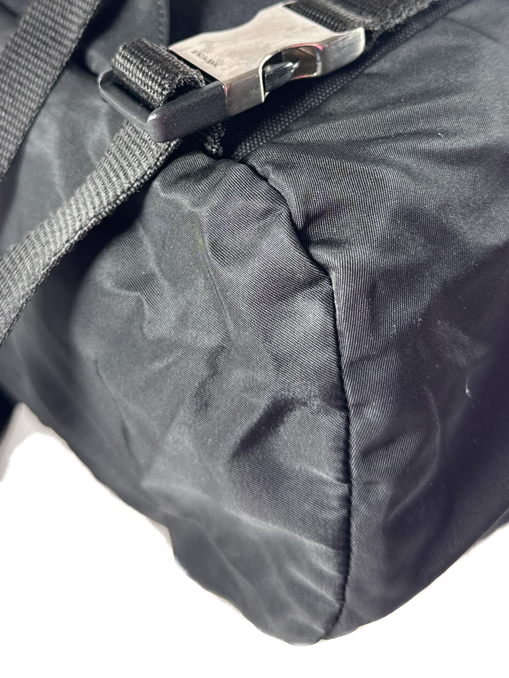 Prada Tessuto black double buckle backpack large