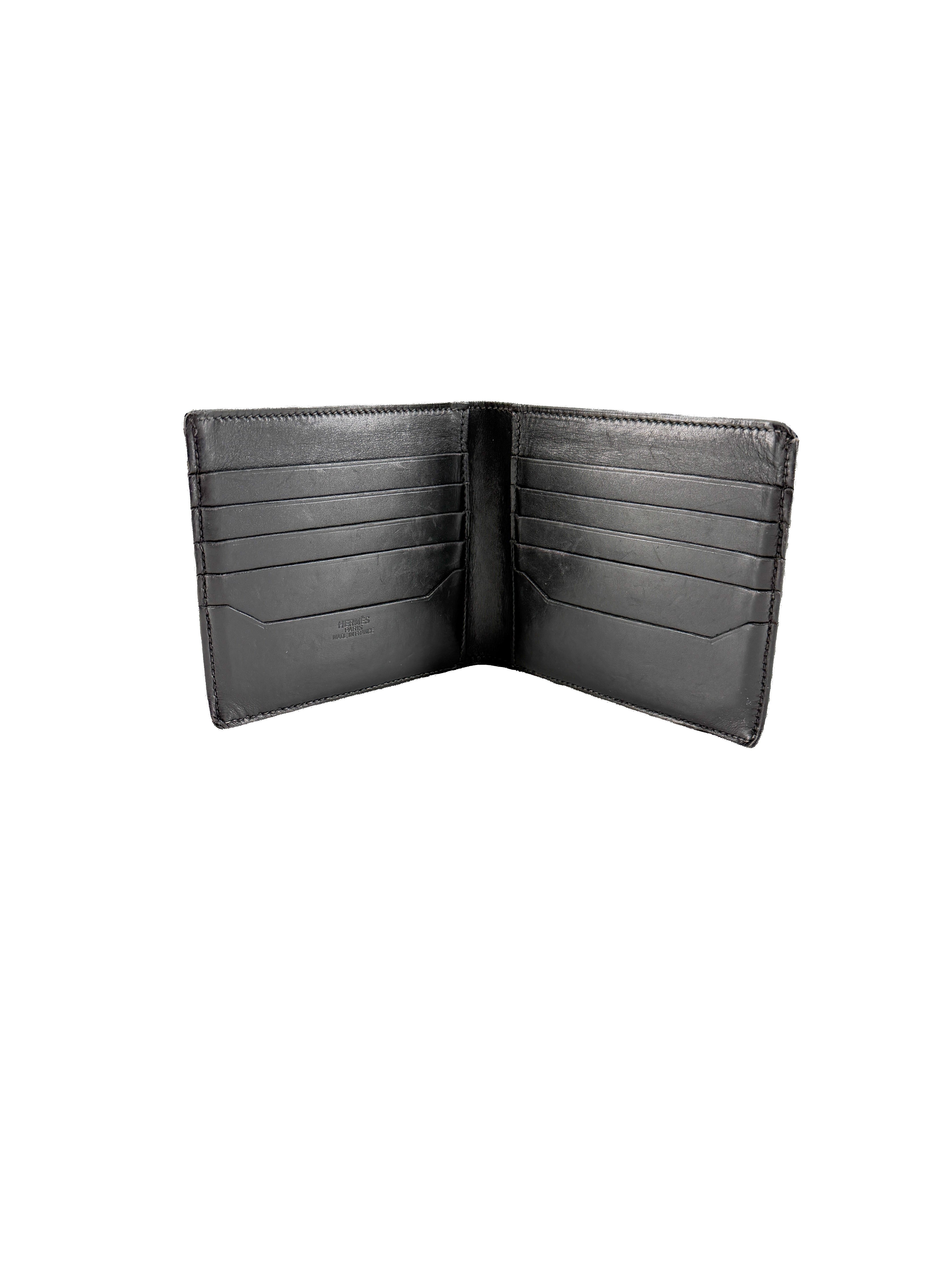 Hermès black leather bifold wallet square E