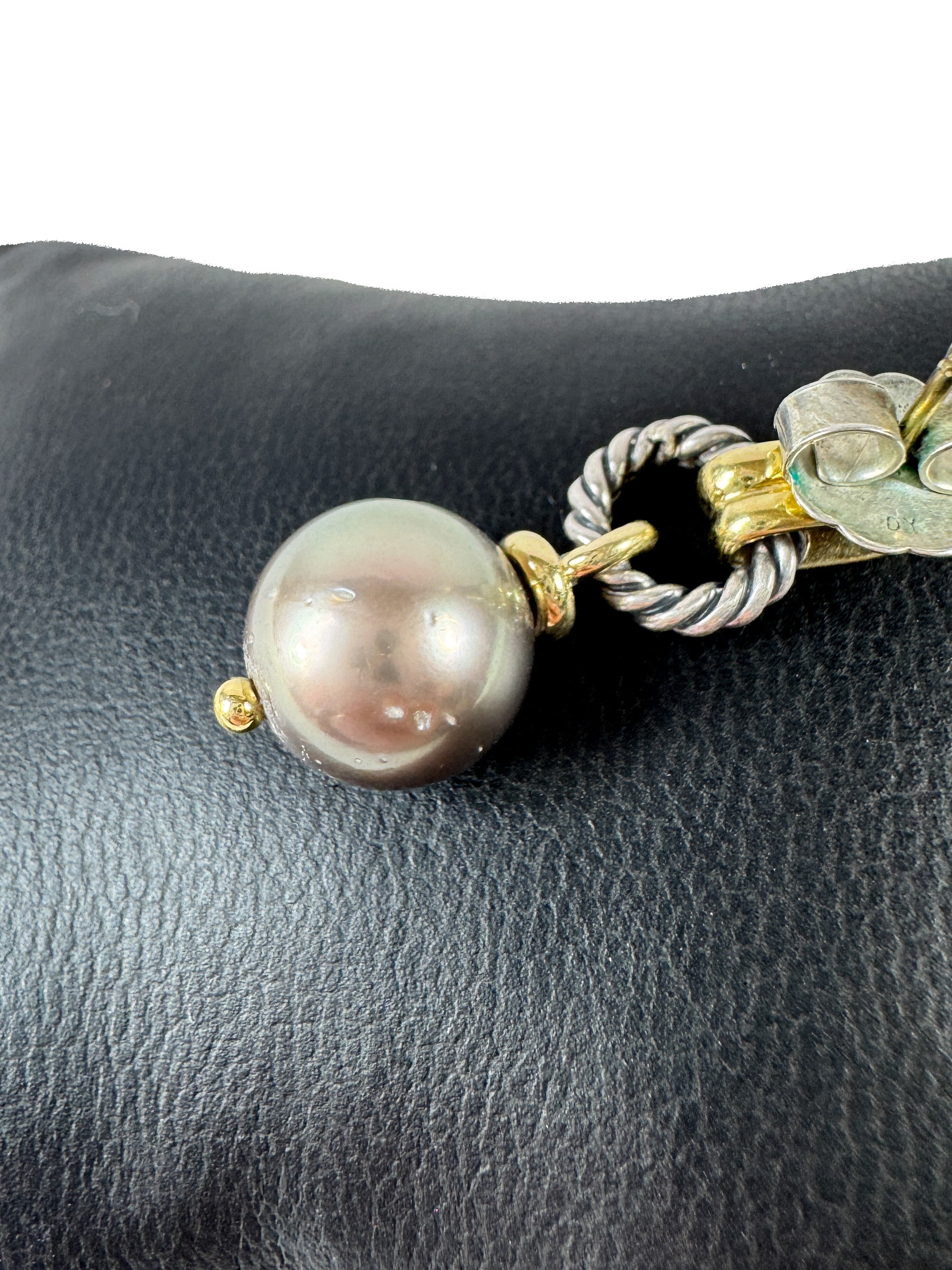 David Yurman sterling silver 14k gold gray pearl drop earrings