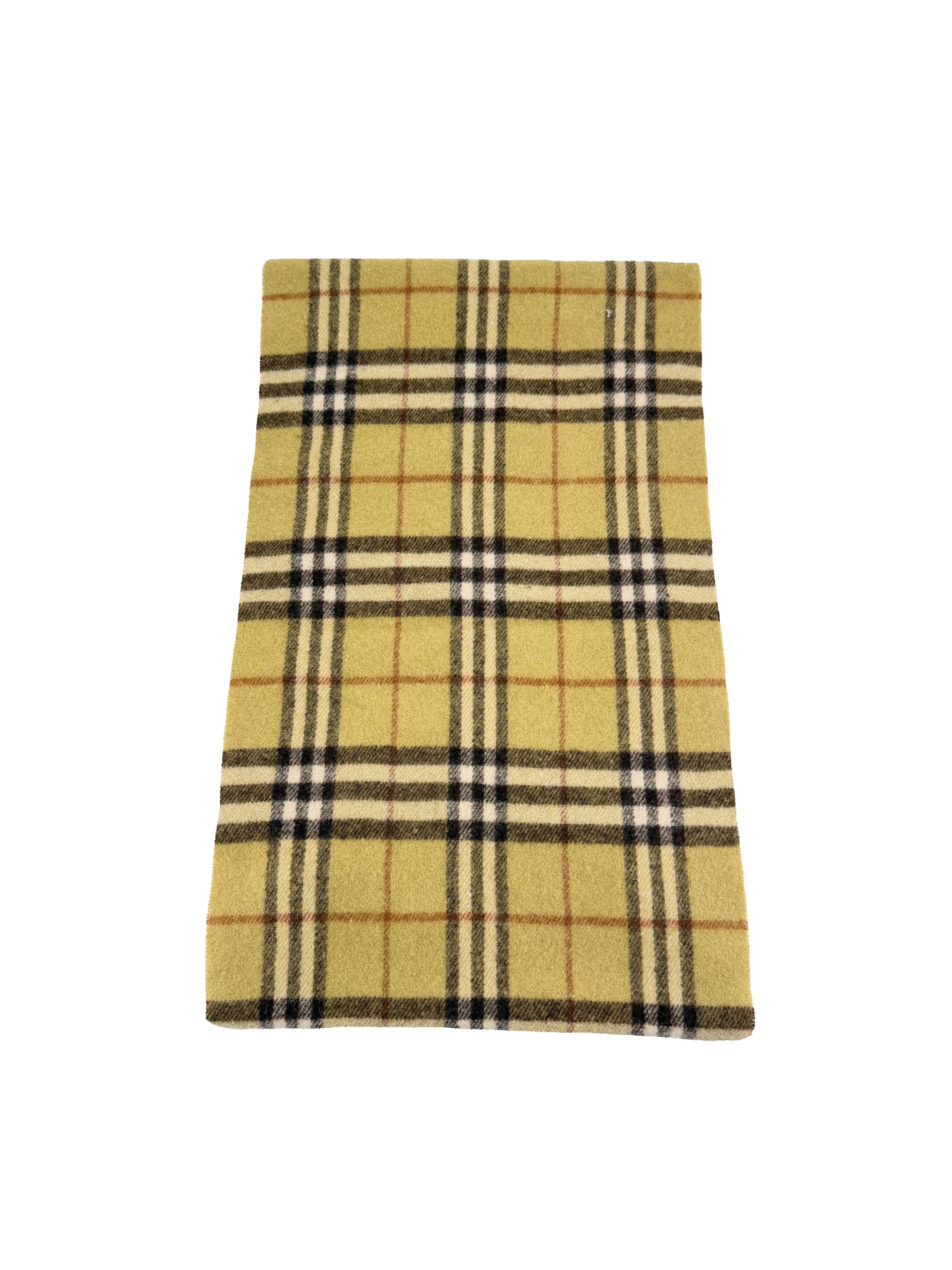 Burberry chartreuse plaid cashmere scarf