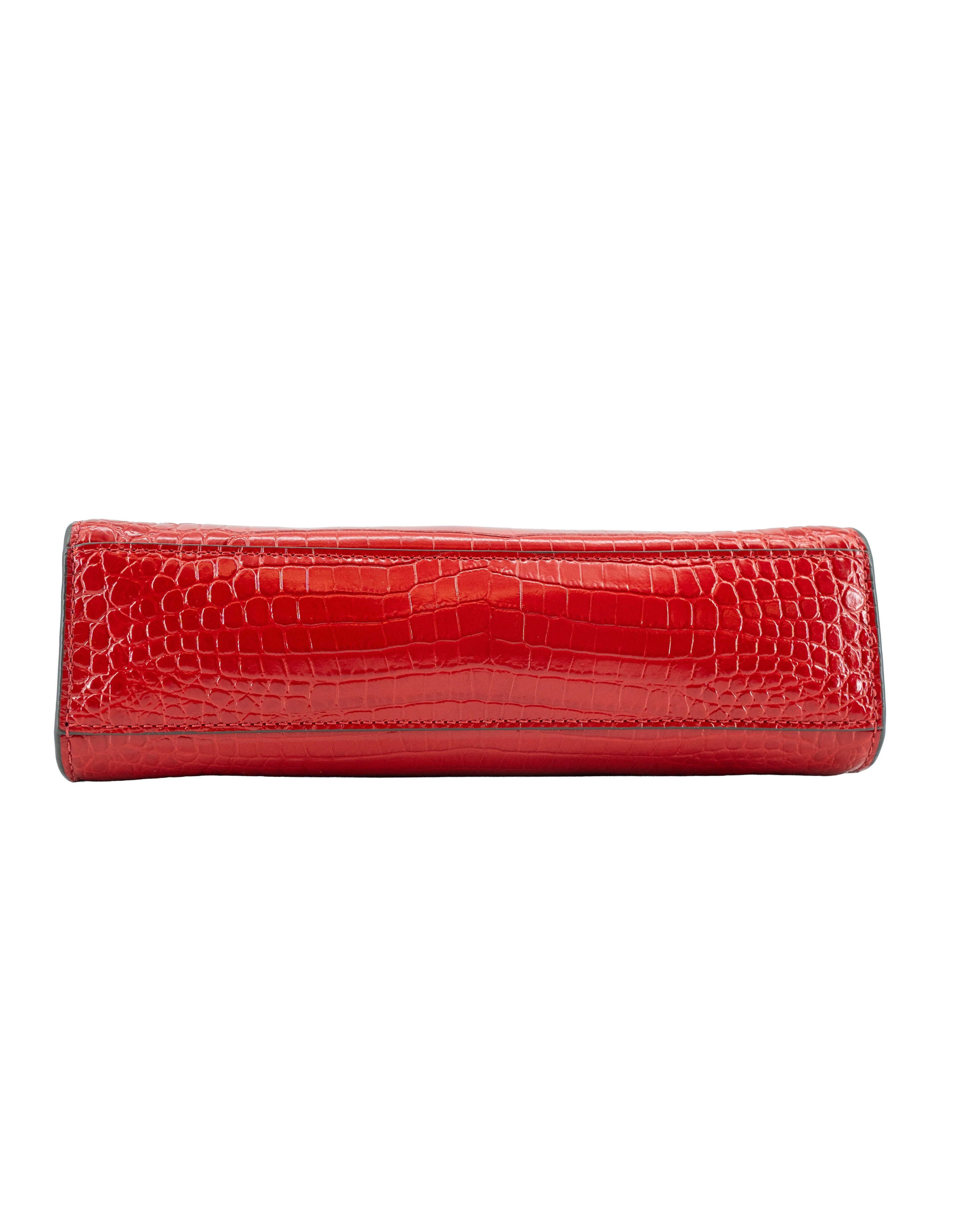 Tory Burch red croc embossed Lee Radziwill shoulder bag