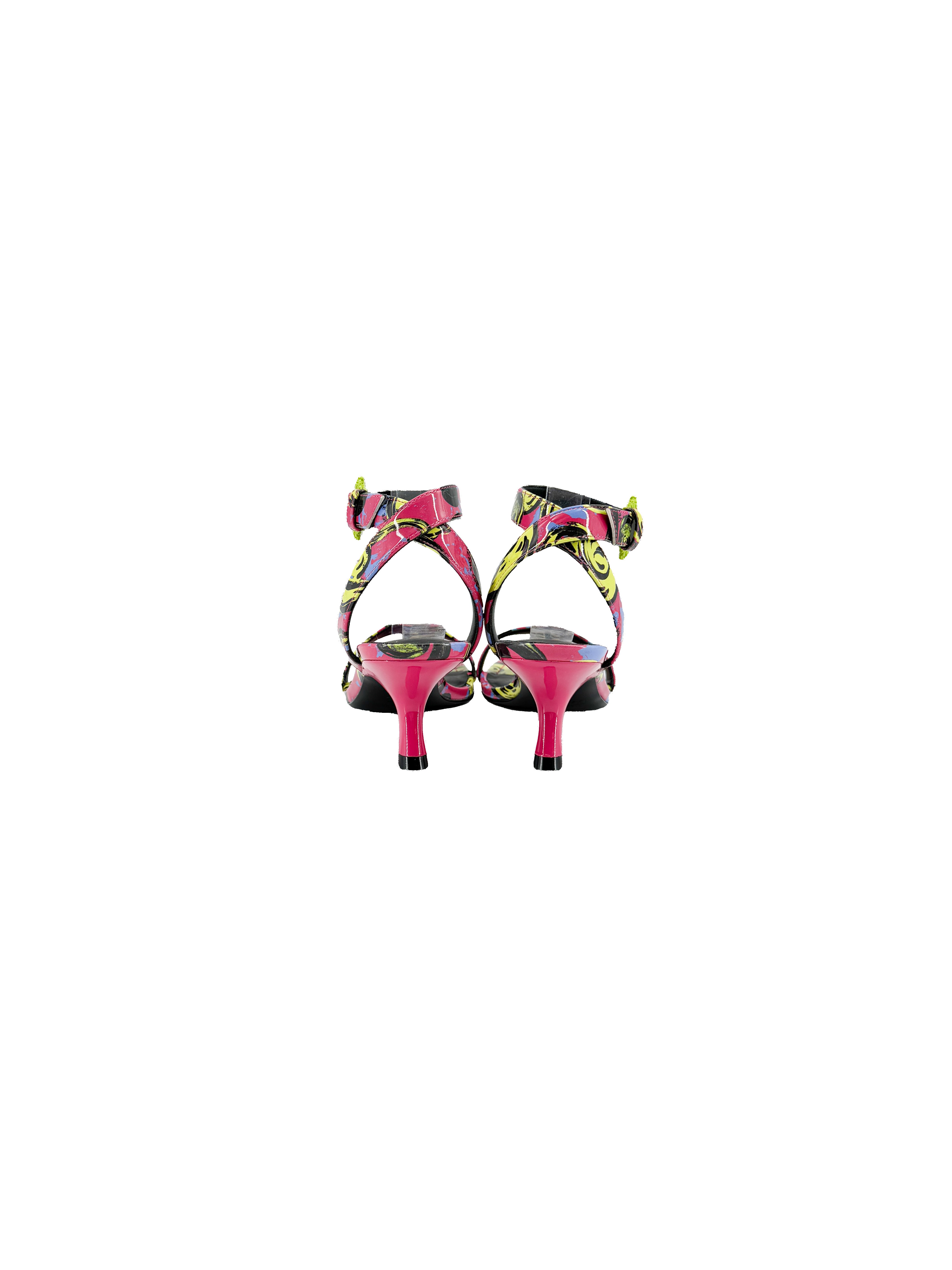 Versace Jeans Couture multi color strappy kitten heel sandals size 37 (7) BOX