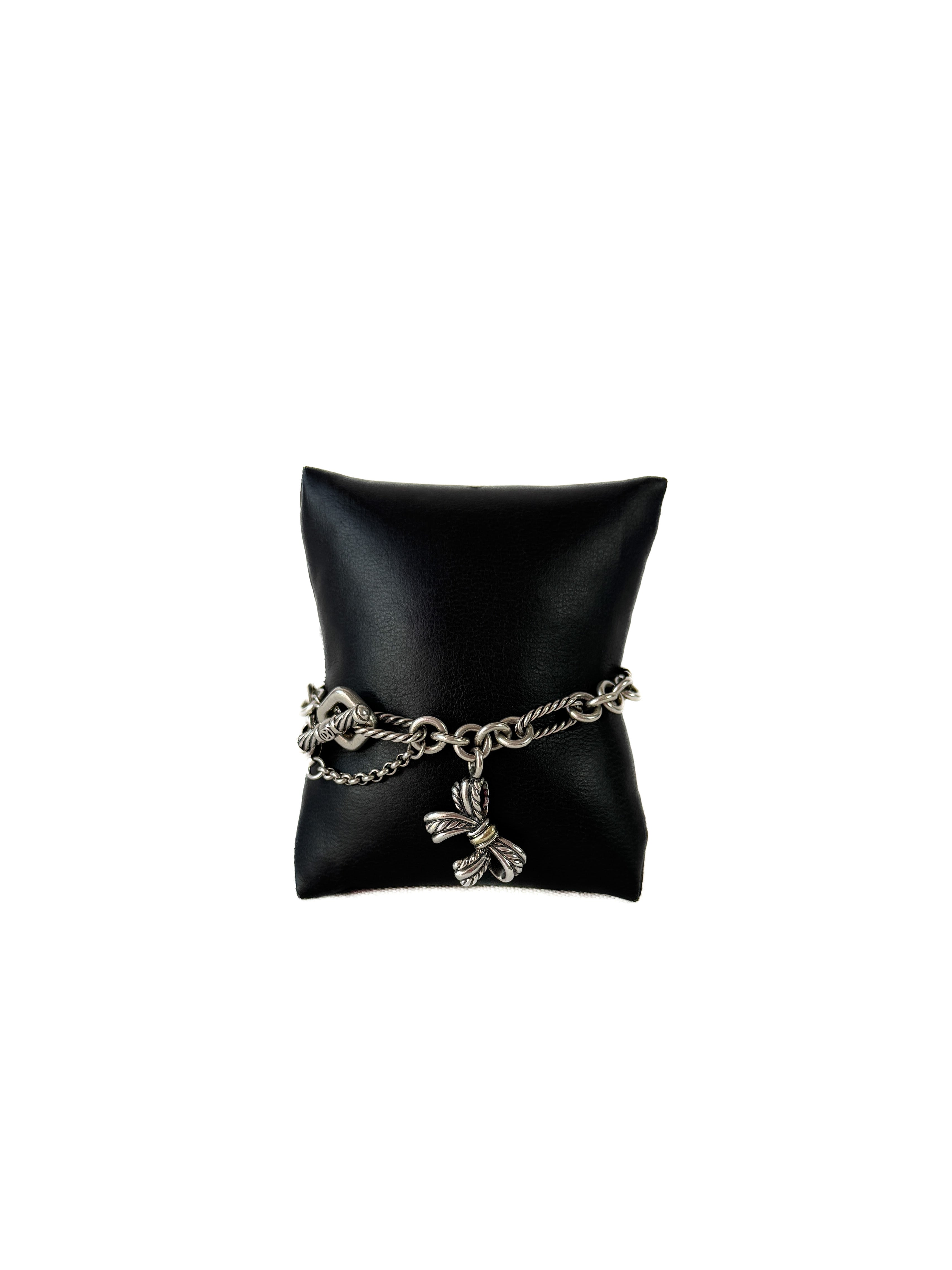 David Yurman sterling silver, 18k gold bow Figaro chain bracelet
