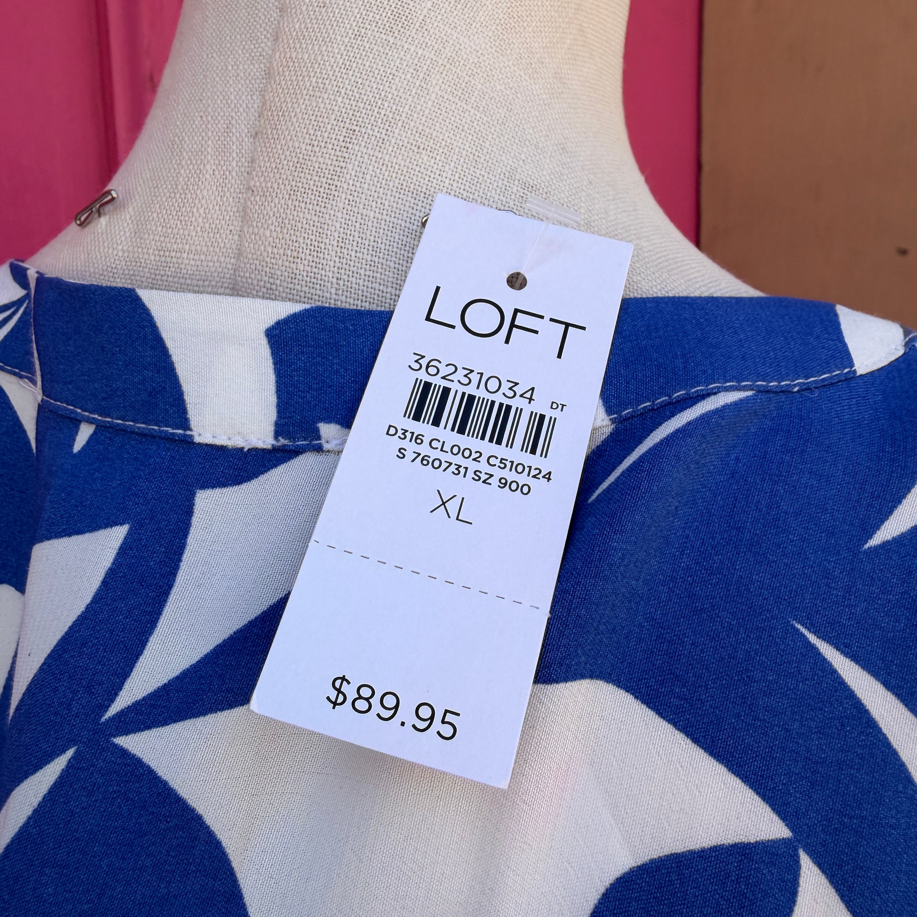 Ann Taylor LOFT blue white LS dress size XL NWT