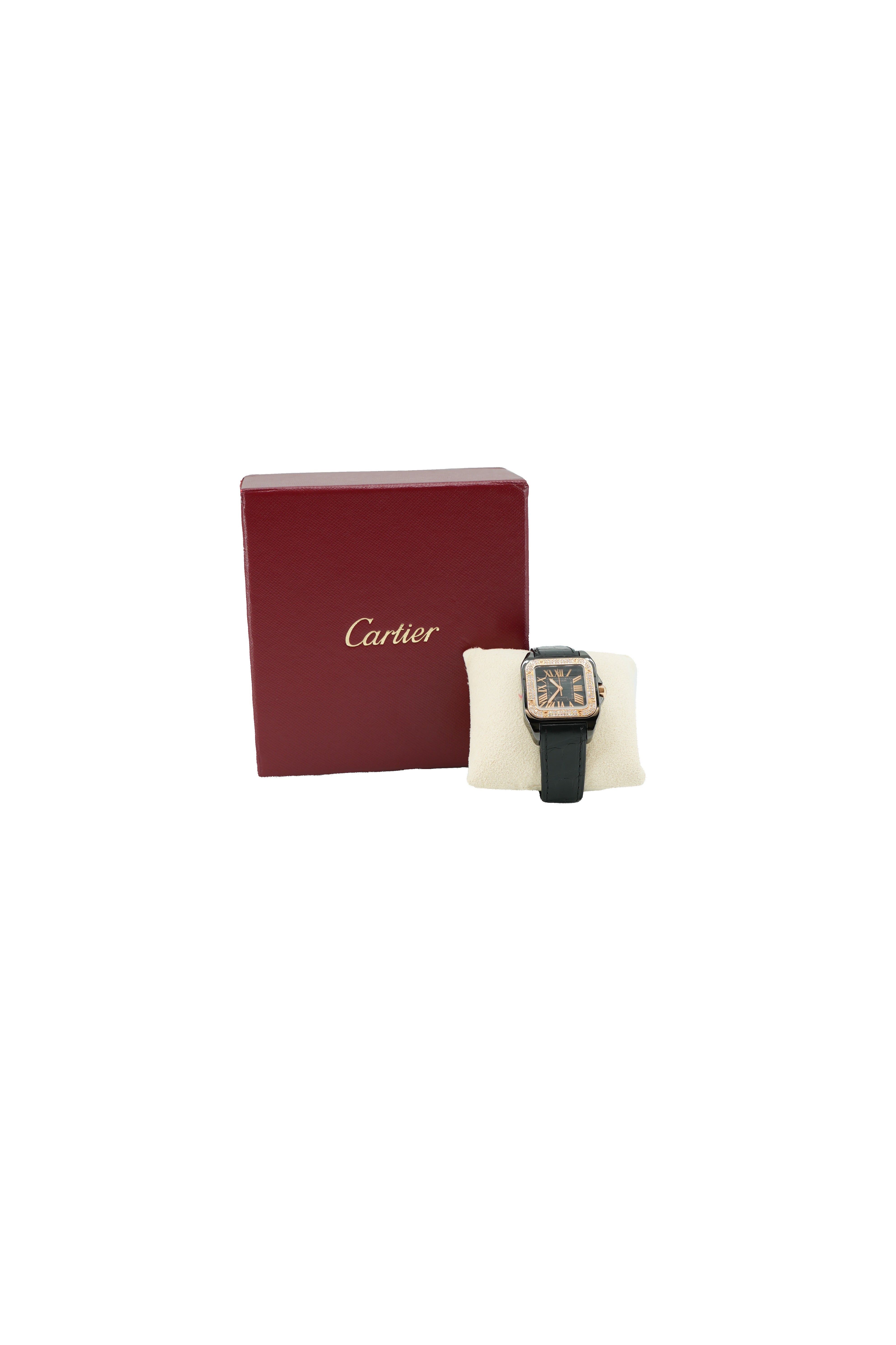 Cartier Santos 100 Ref 2878 18k Rose Gold Diamond Bezel watch