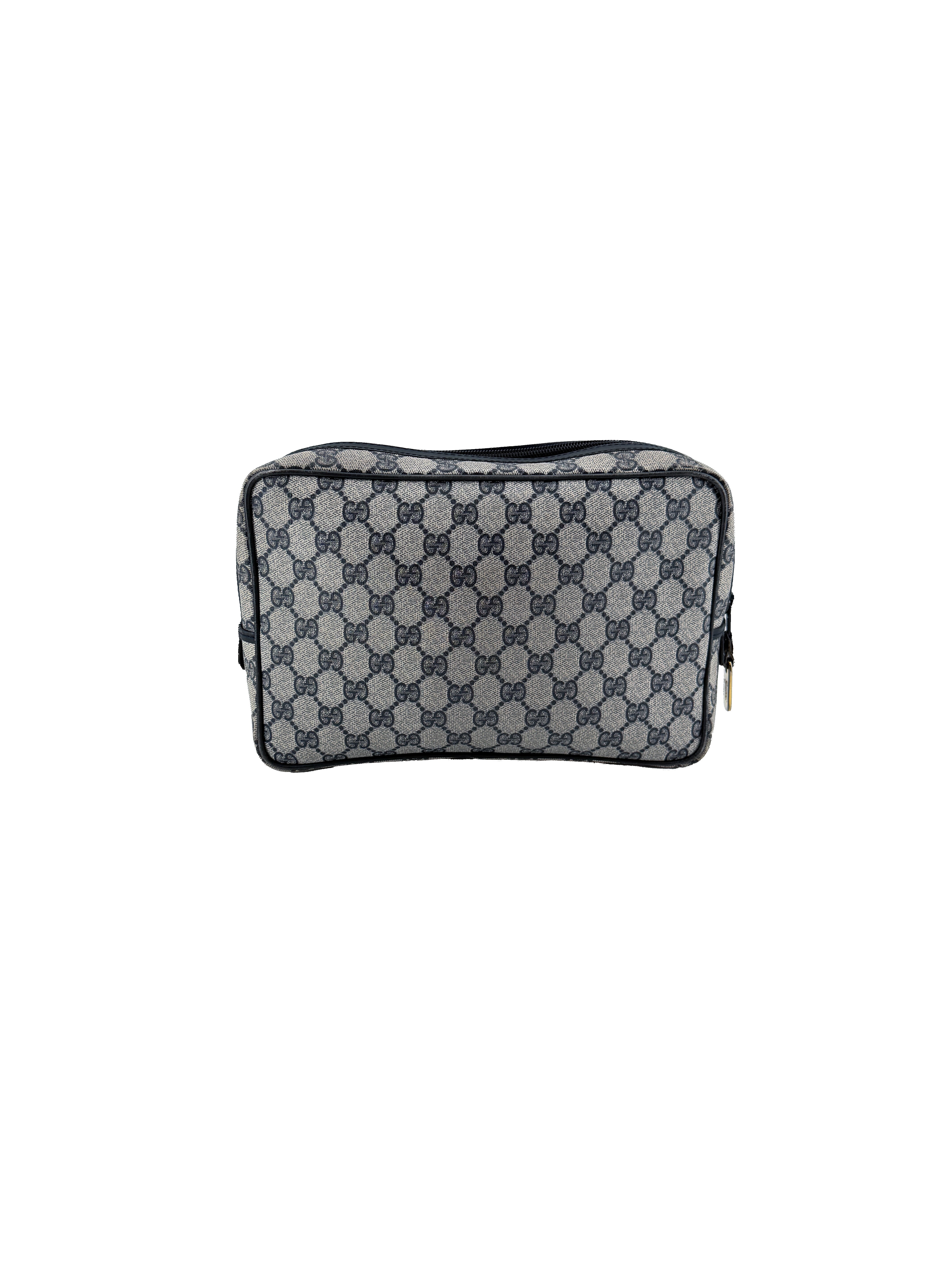 Gucci navy vintage GG coated canvas zip pouch