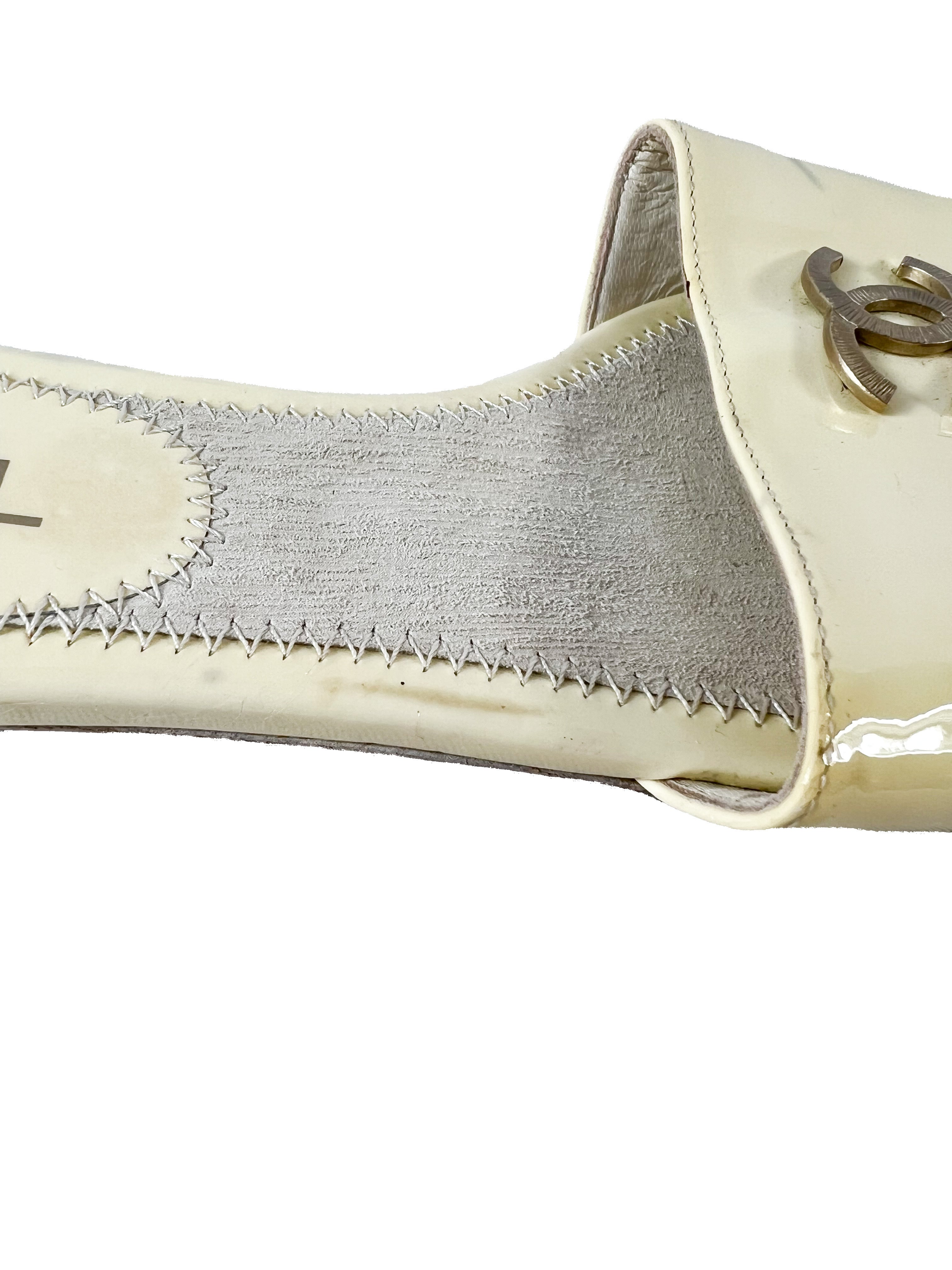 Chanel cream patent leather CC slides size 38.5 **as is**