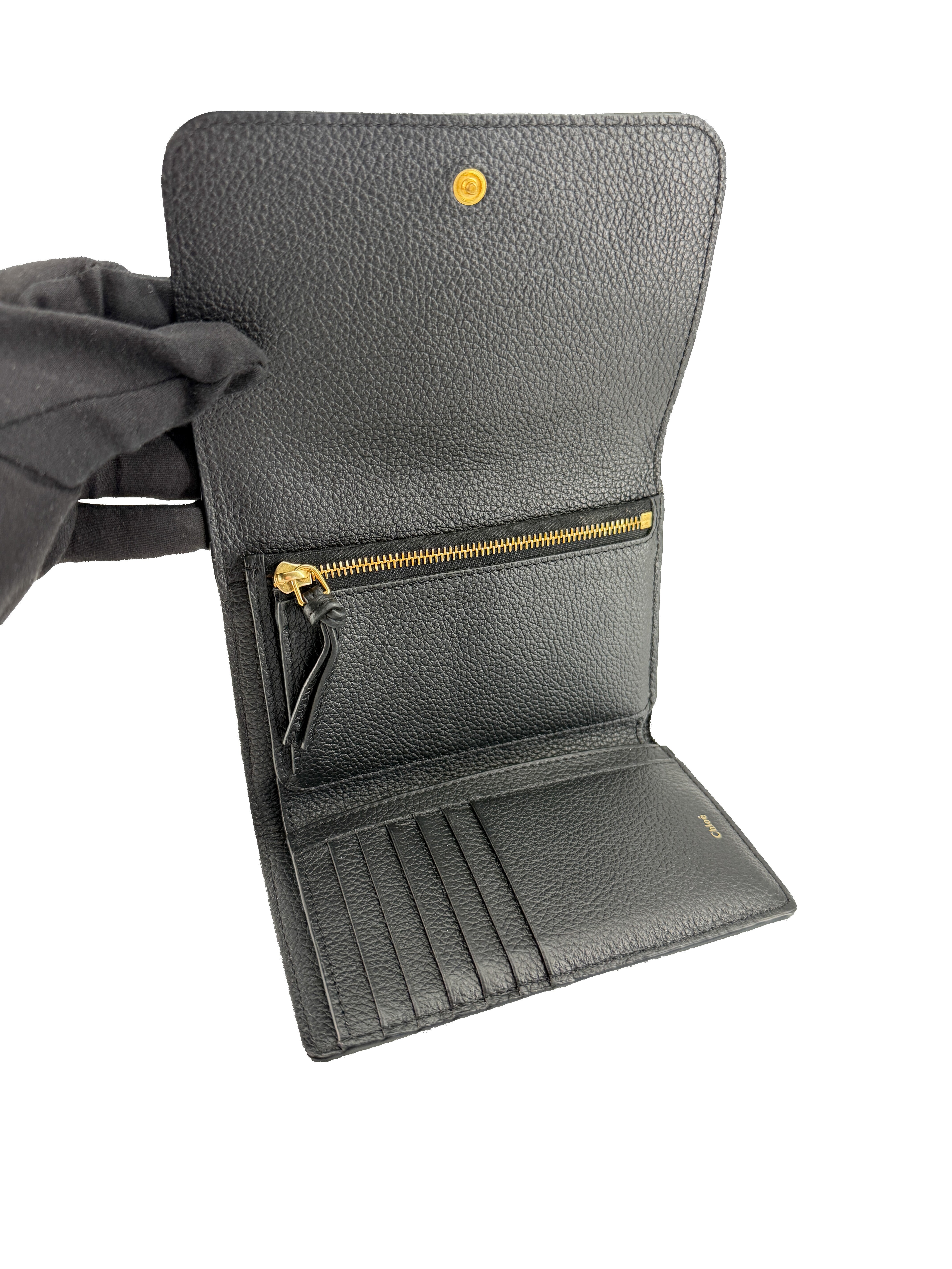 Chloé black leather medium Marcie compact wallet