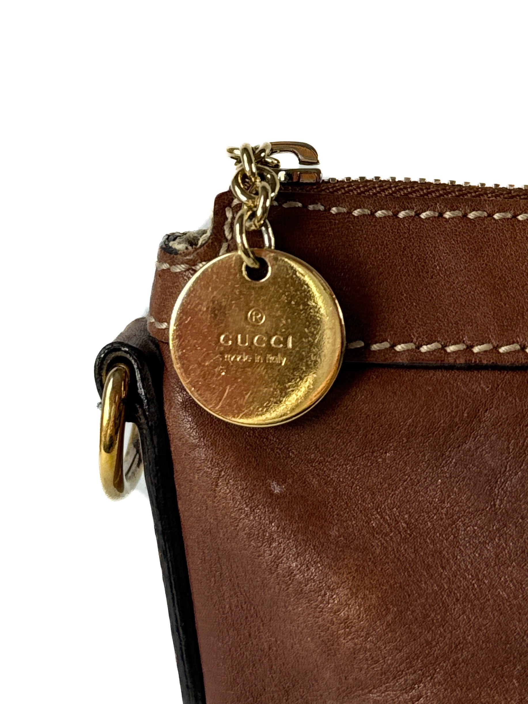 Gucci brown leather distressed shoulder bag 002404 w/unbranded strap ** as is**