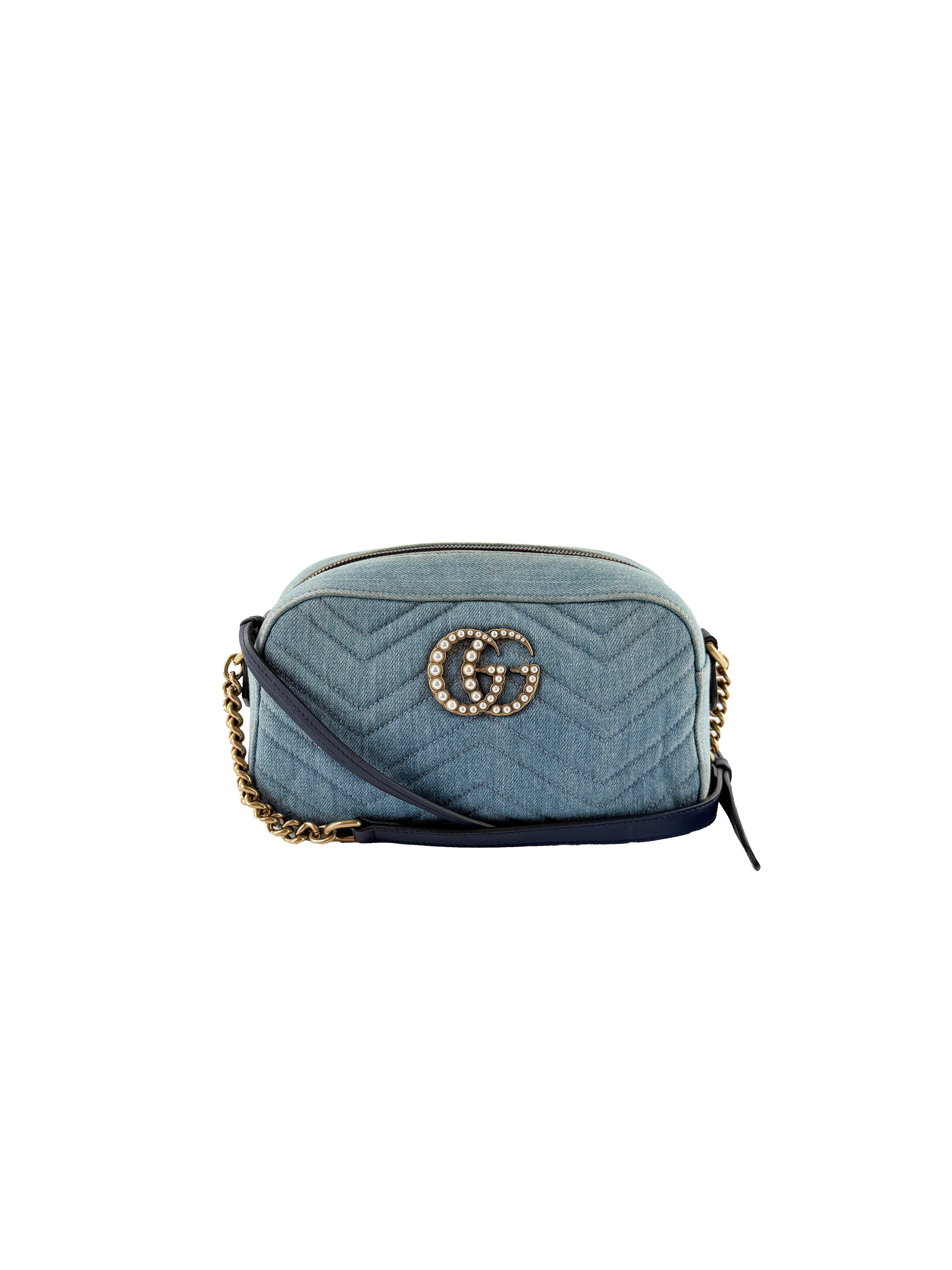 Gucci denim Marmont Matelassé Pearly GG crossbody 447632 520981