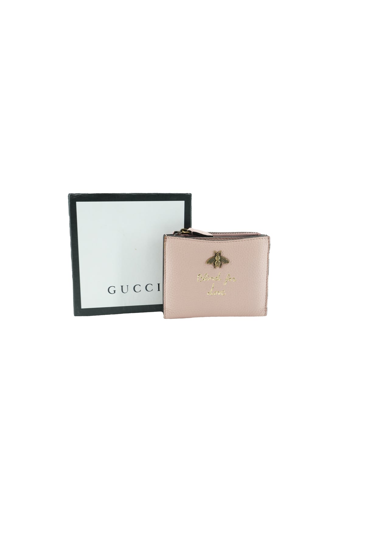 Gucci light pink blind for love Animalier compact wallet 498094-525040