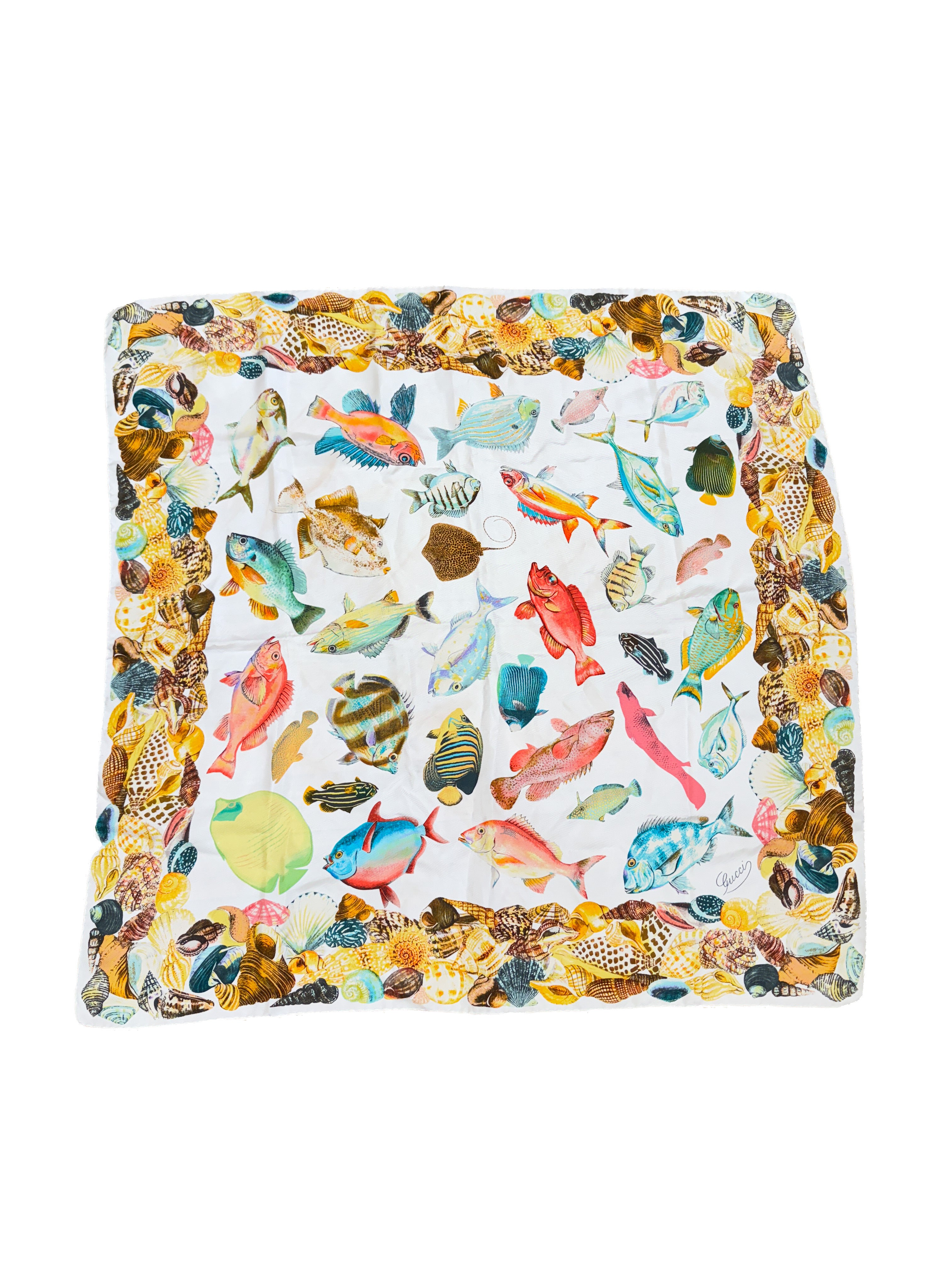 Gucci vintage sea print silk scarf
