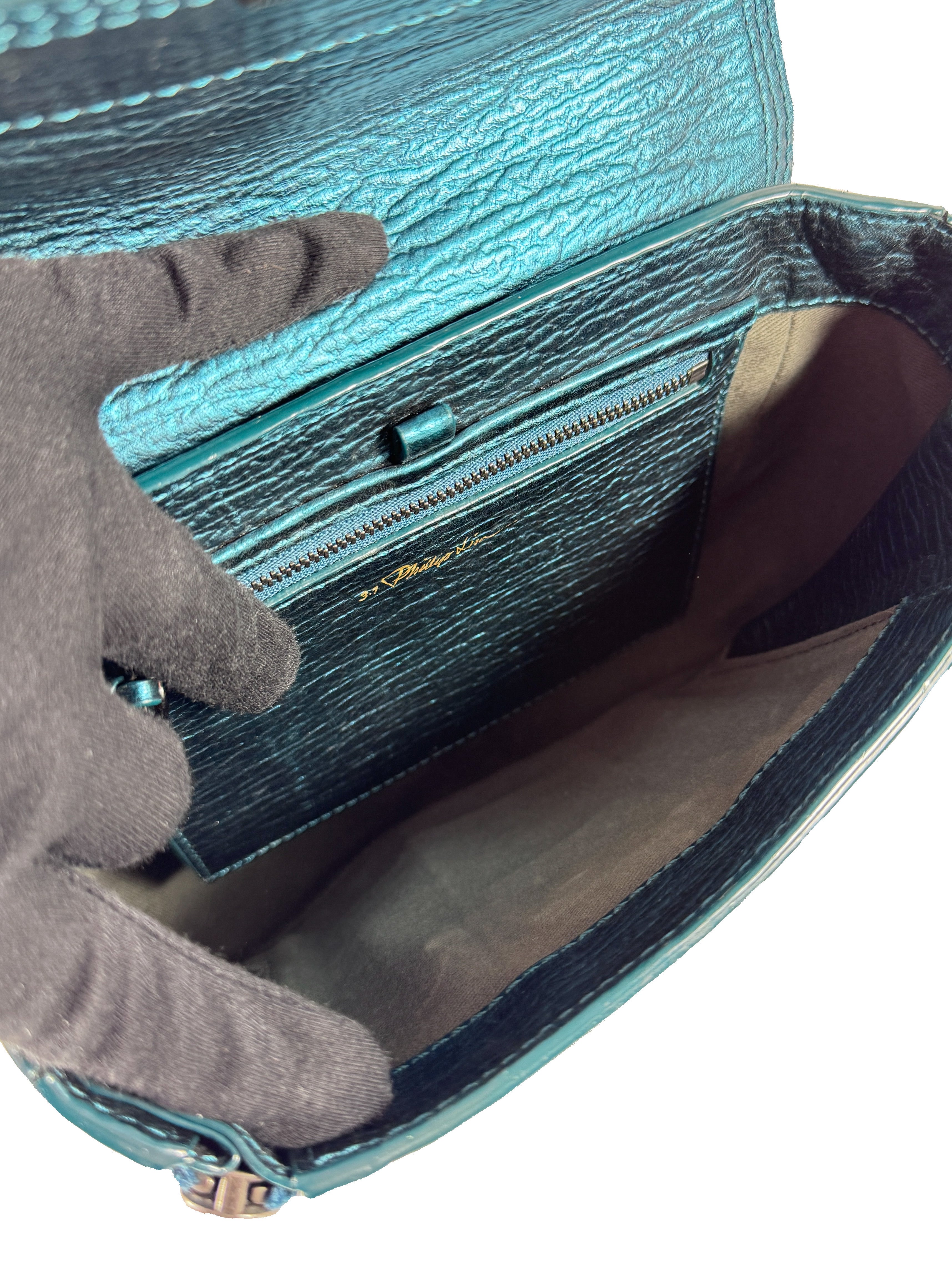 3.1 Phillip Lim teal metallic nano Pashli satchel