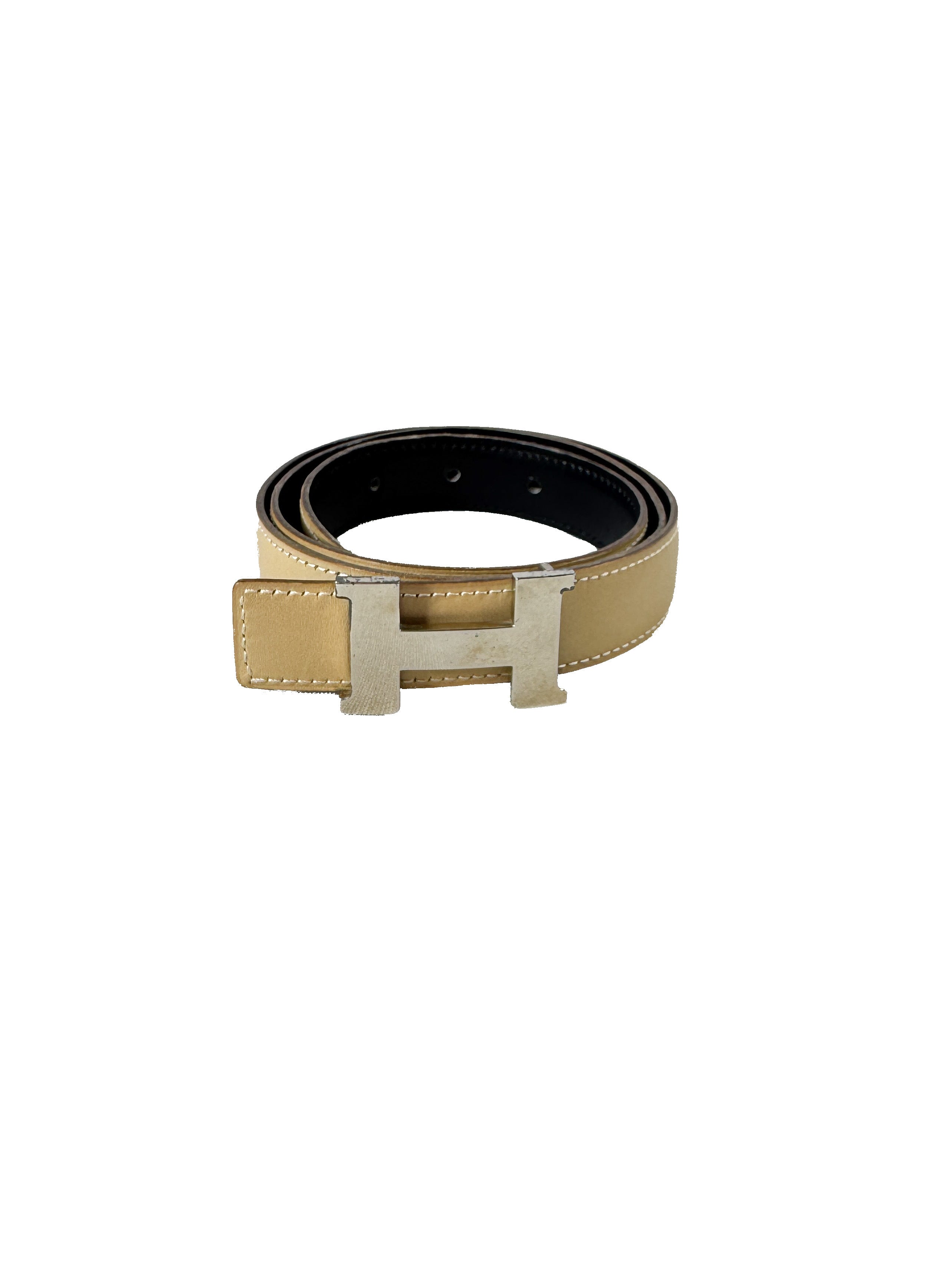 Hermès black/beige reversible mini Constance belt size 76
