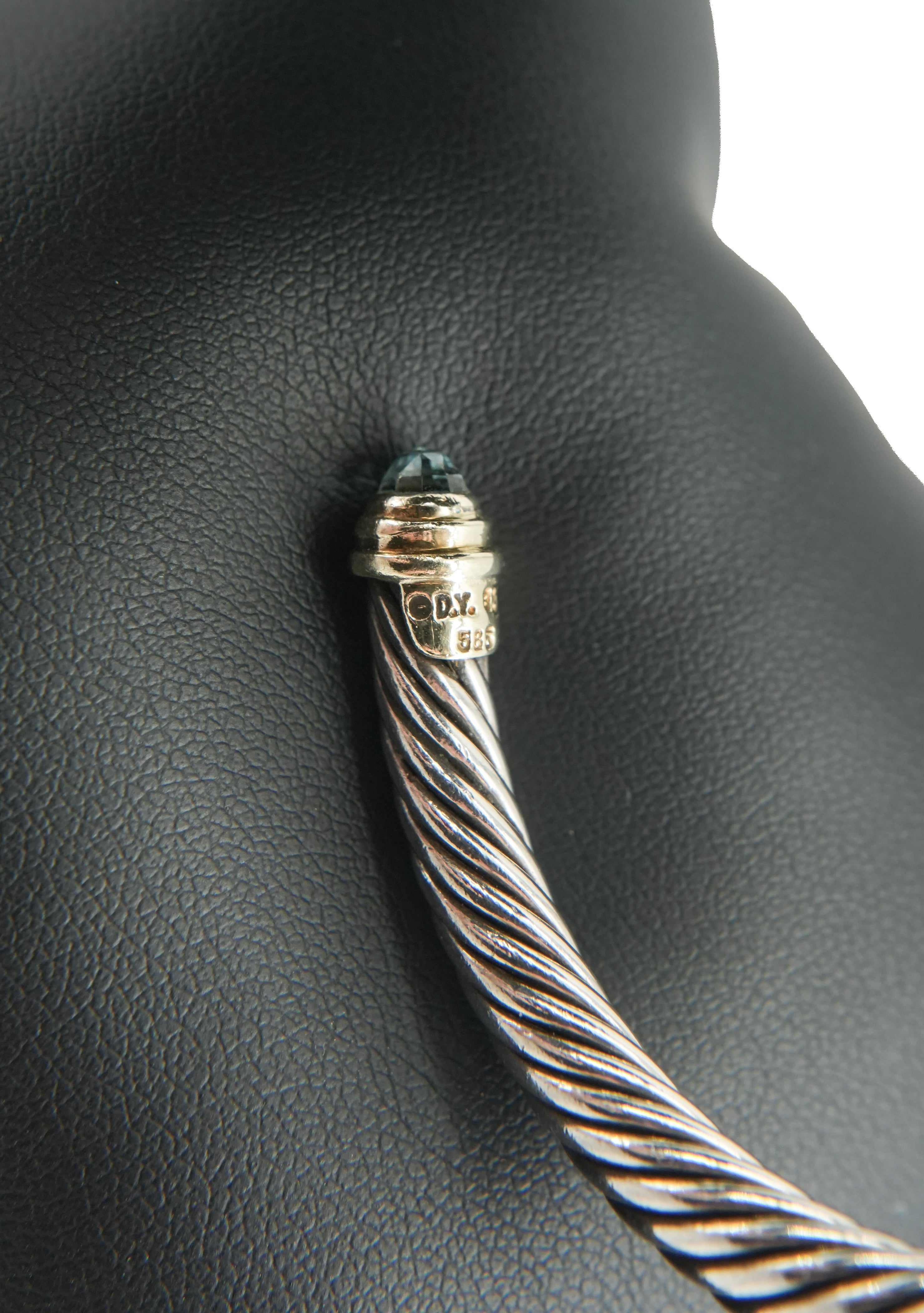 David Yurman sterling silver, yellow gold, blue topaz 4mm cable classic bracelet