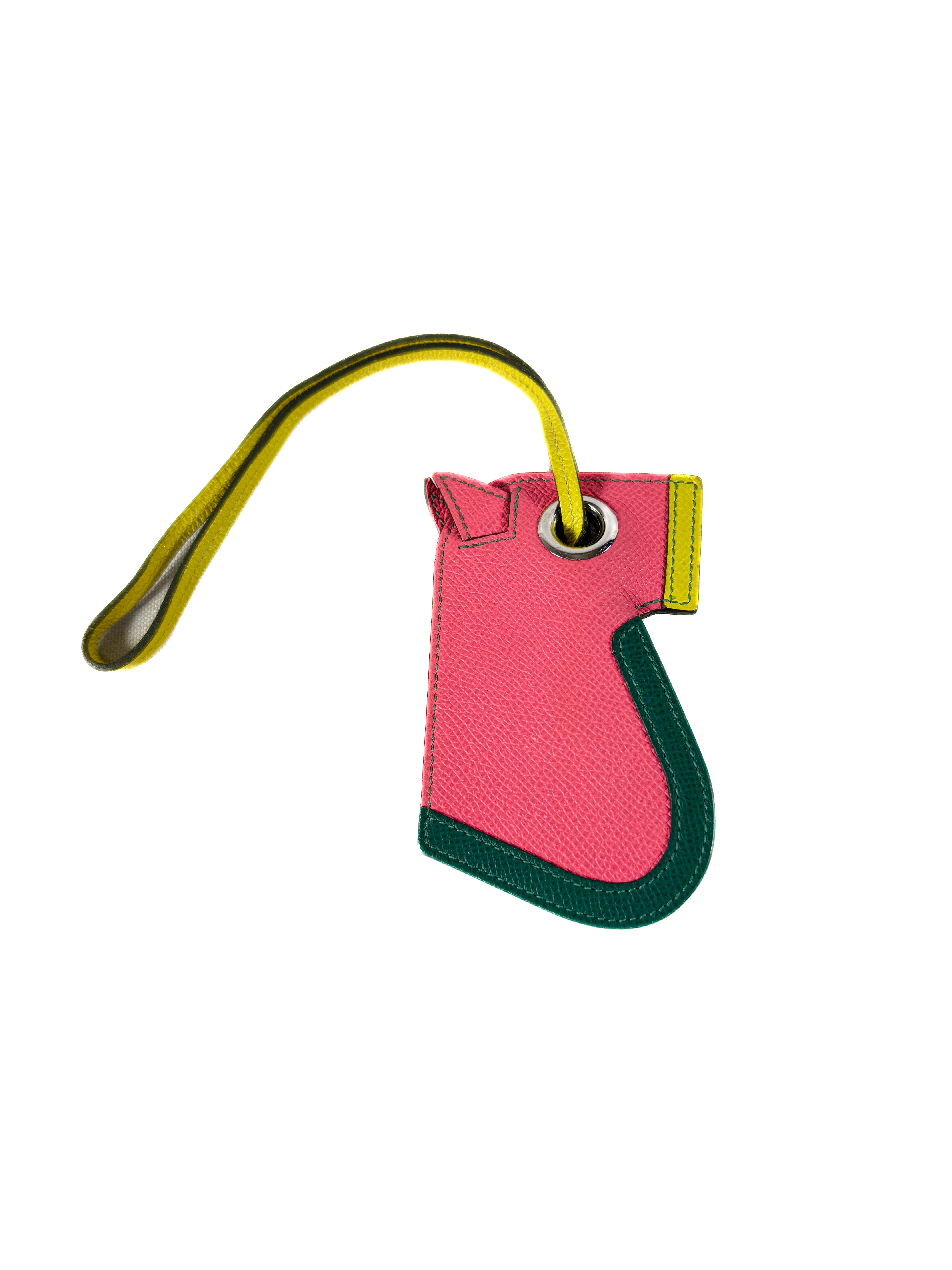 Hermès rose azalee/lime/malachite epsom leather Camail bag charm