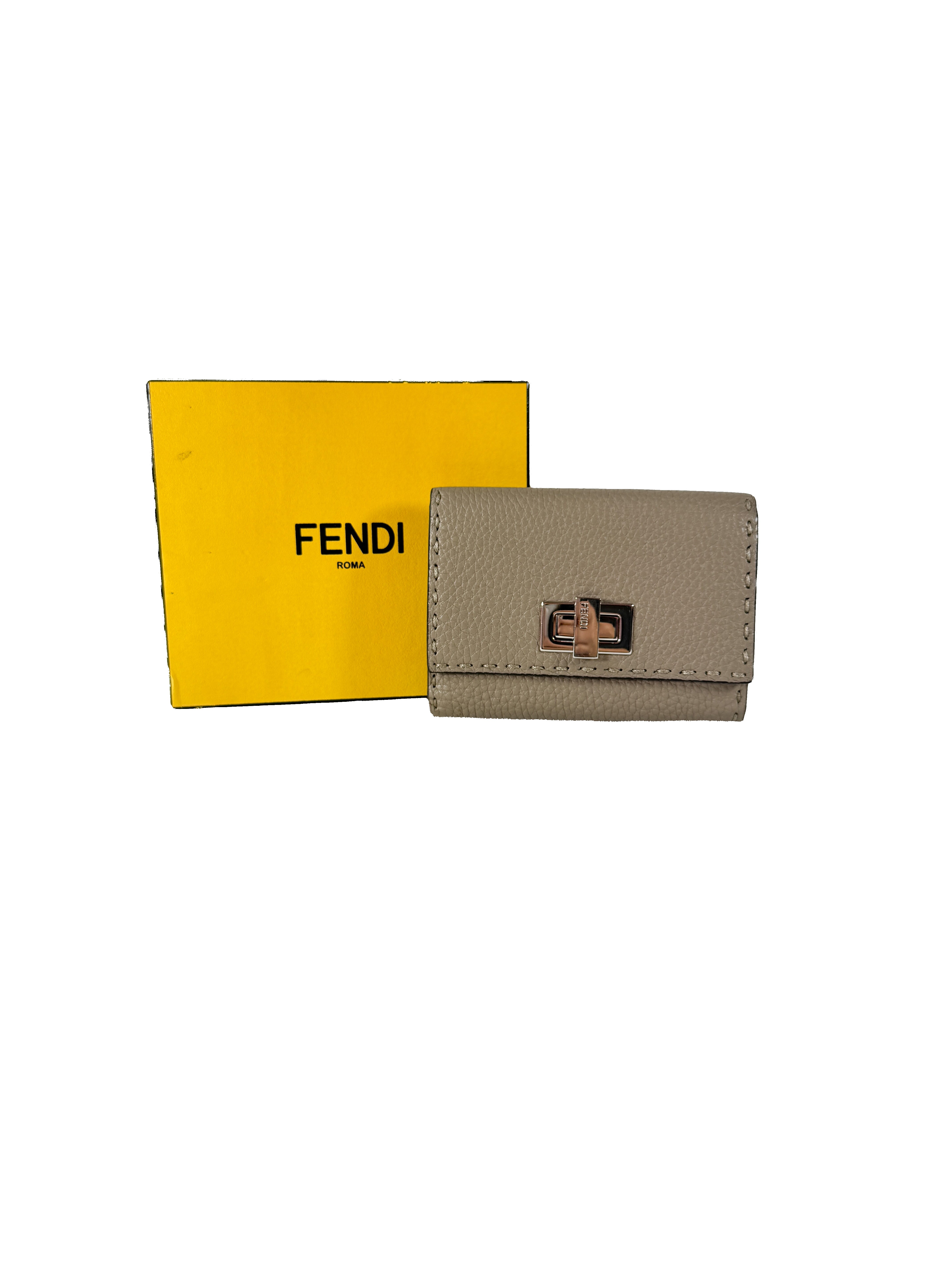 Fendi gray taupe leather Selleria wallet 7032