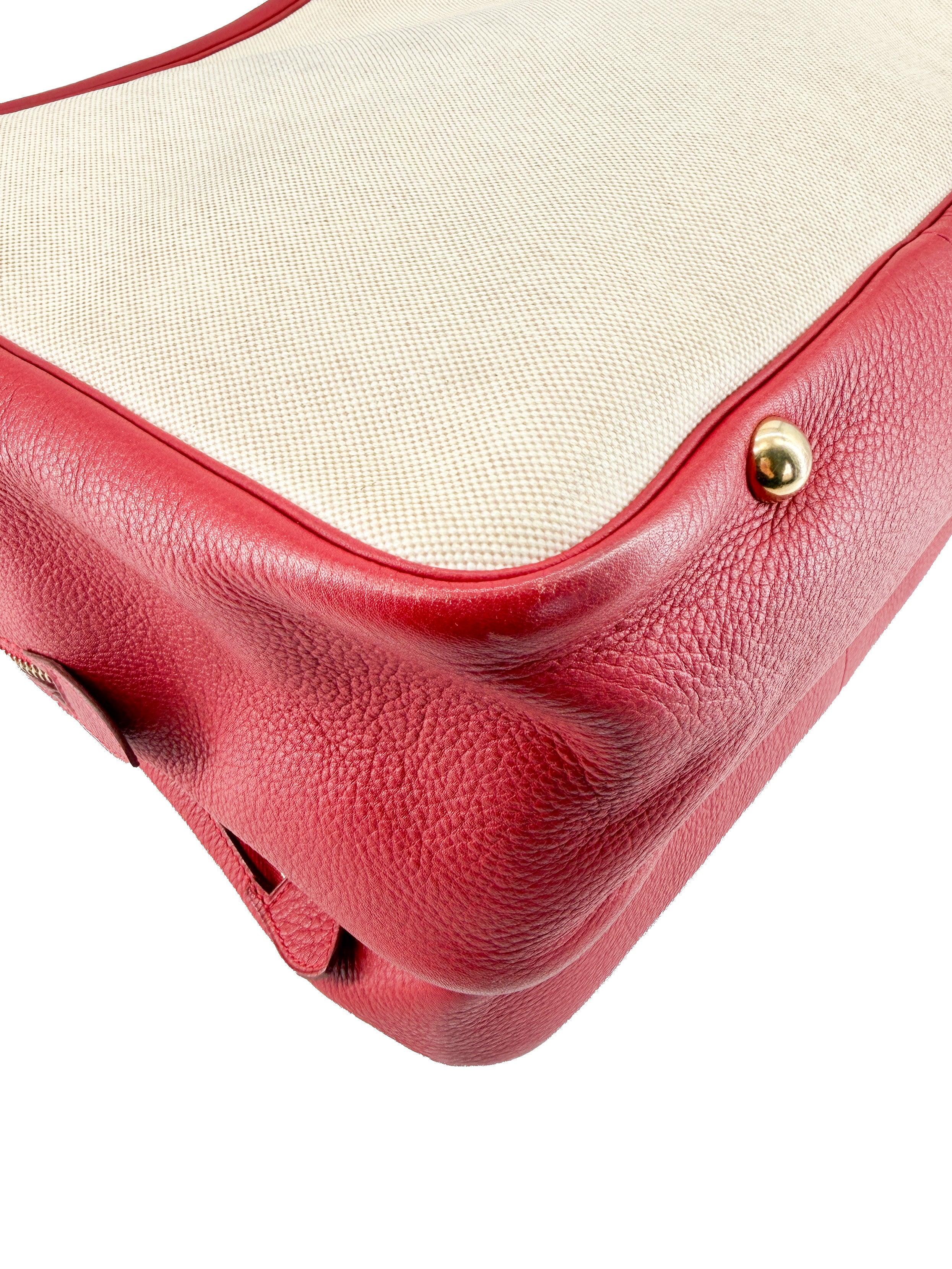 Hermès red leather beige Toile Victoria shoulder bag