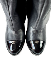Chanel black leather interlocking CC Ascot knee high boots size 39.5 D G28575