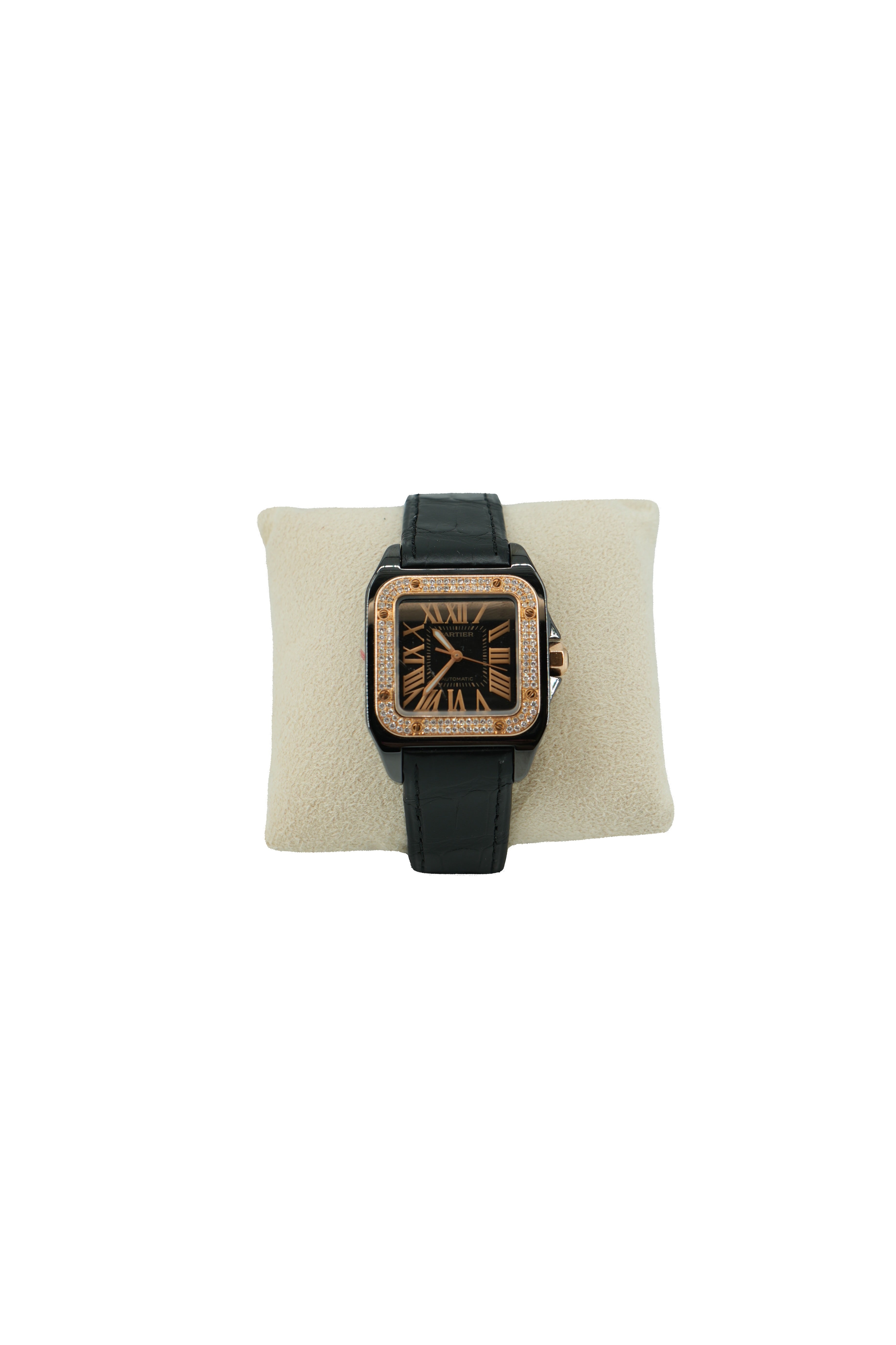 Cartier Santos 100 Ref 2878 18k Rose Gold Diamond Bezel watch