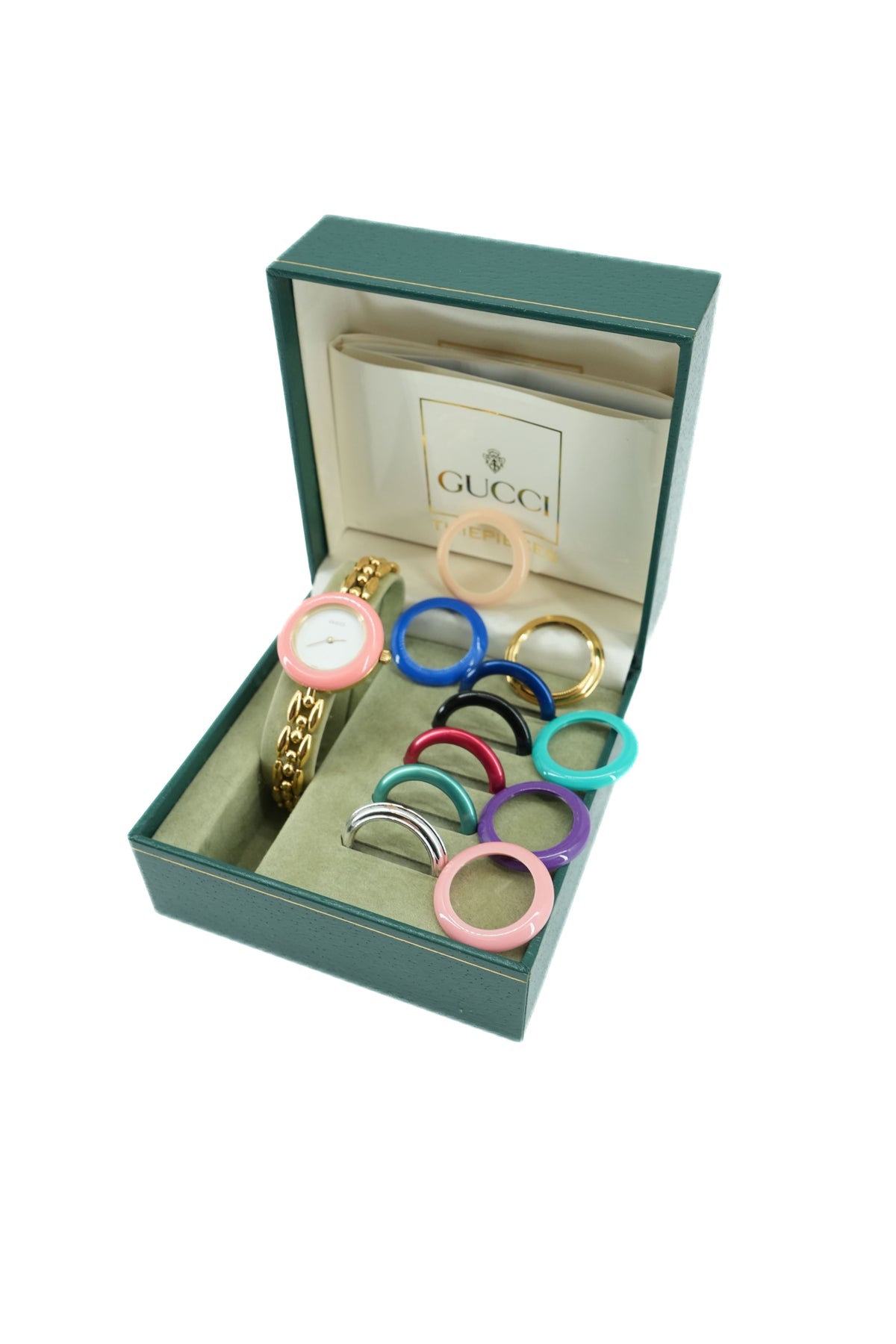 Gucci gold tone bead bracelet bezel watch with bezels/box